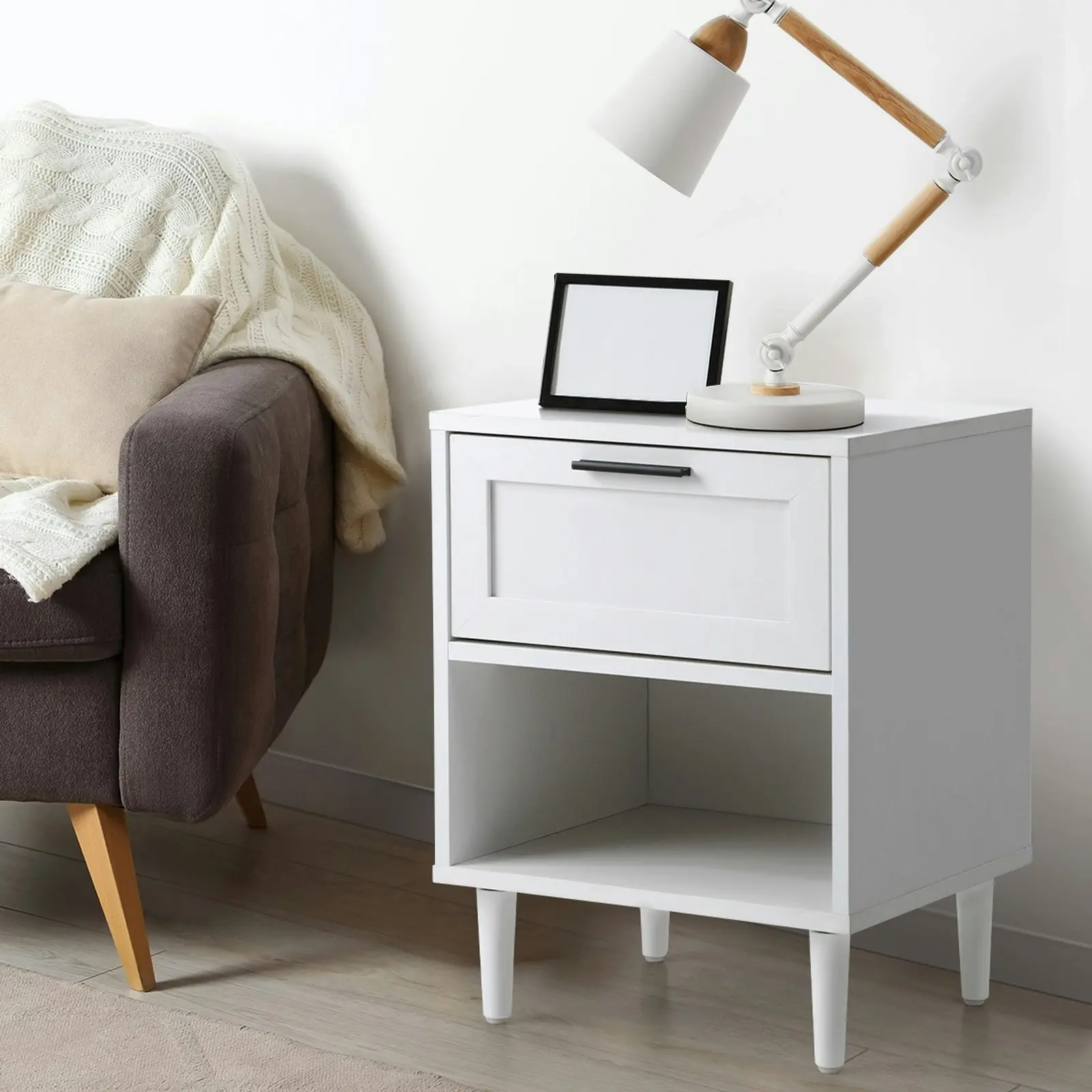 Oikiture Bedside Tables Set of 2 Nightstand Side End Table Storage Cabinet White