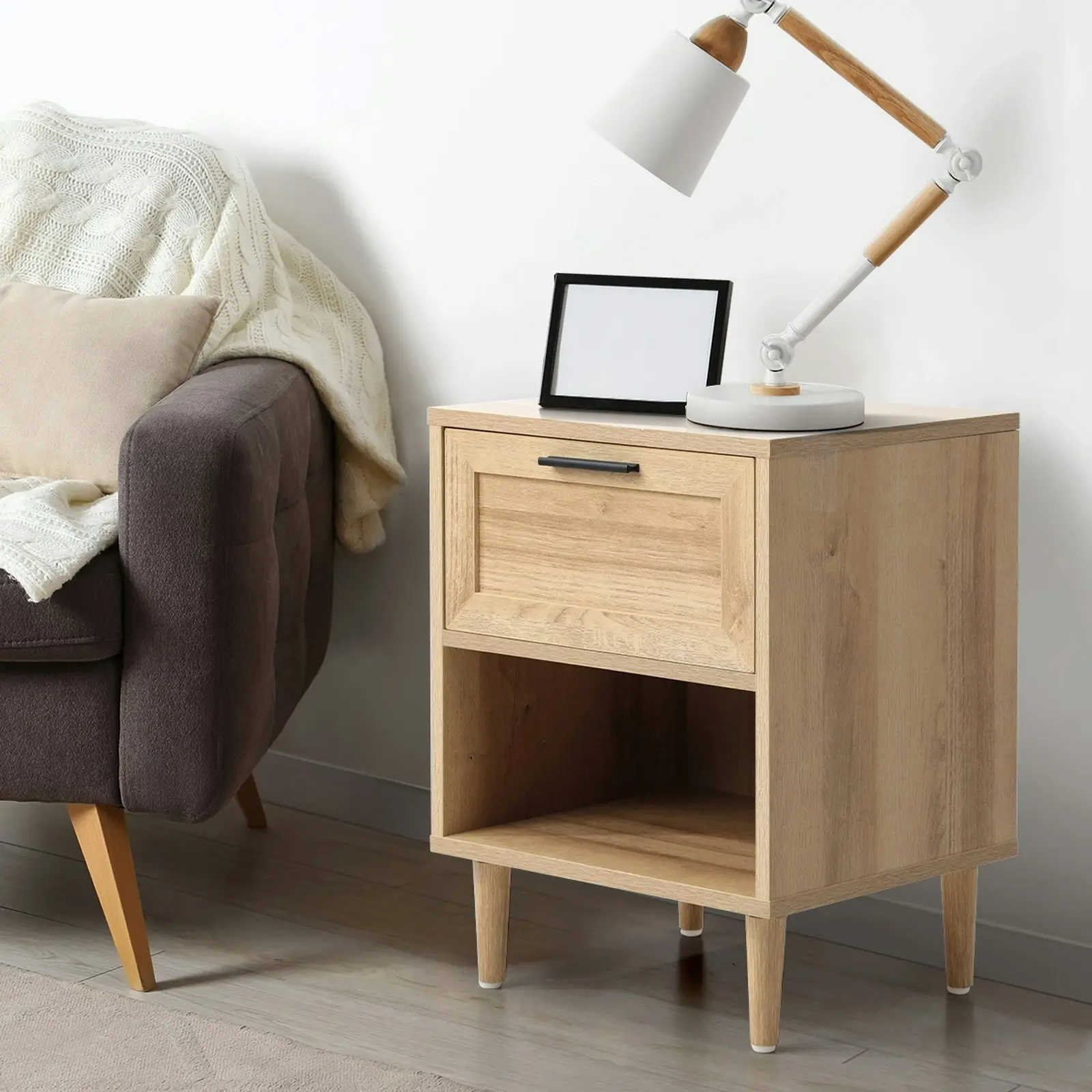 Oikiture Bedside Tables Set of 2 Nightstand Side Table Storage Cabinet Natural