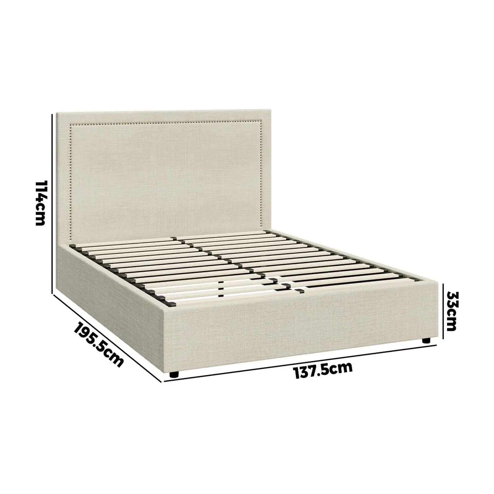 Oikiture Bed Frame Double Size Gas Lift Base with Storage ADI