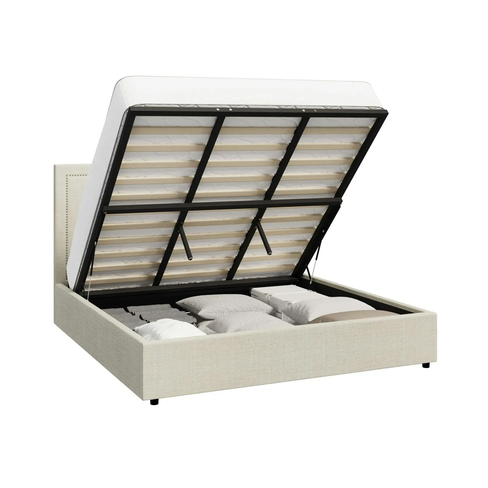 Oikiture Bed Frame King Size Gas Lift Base with Storage ADI