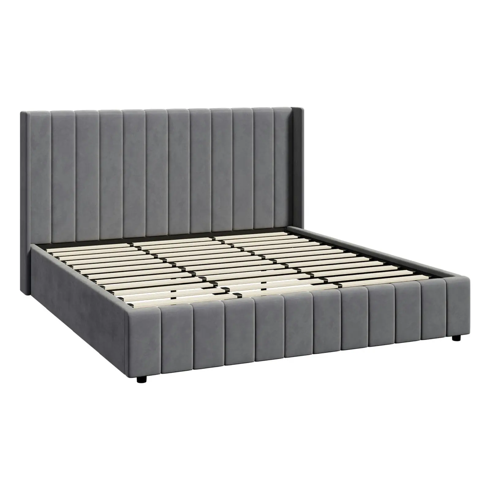 Oikiture Bed Frame King Size Gas Lift Base with Storage Velvet BILY