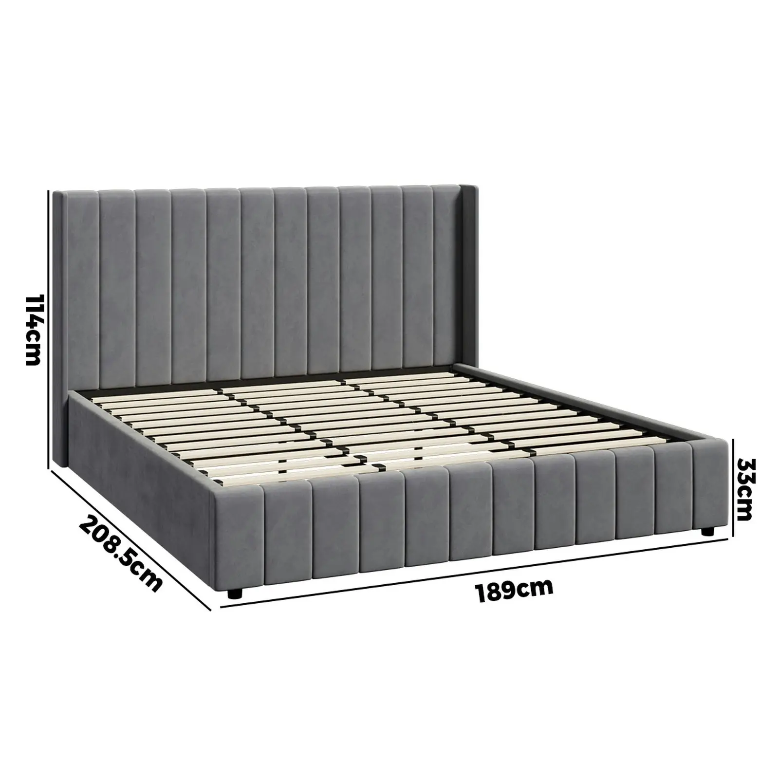 Oikiture Bed Frame King Size Gas Lift Base with Storage Velvet BILY