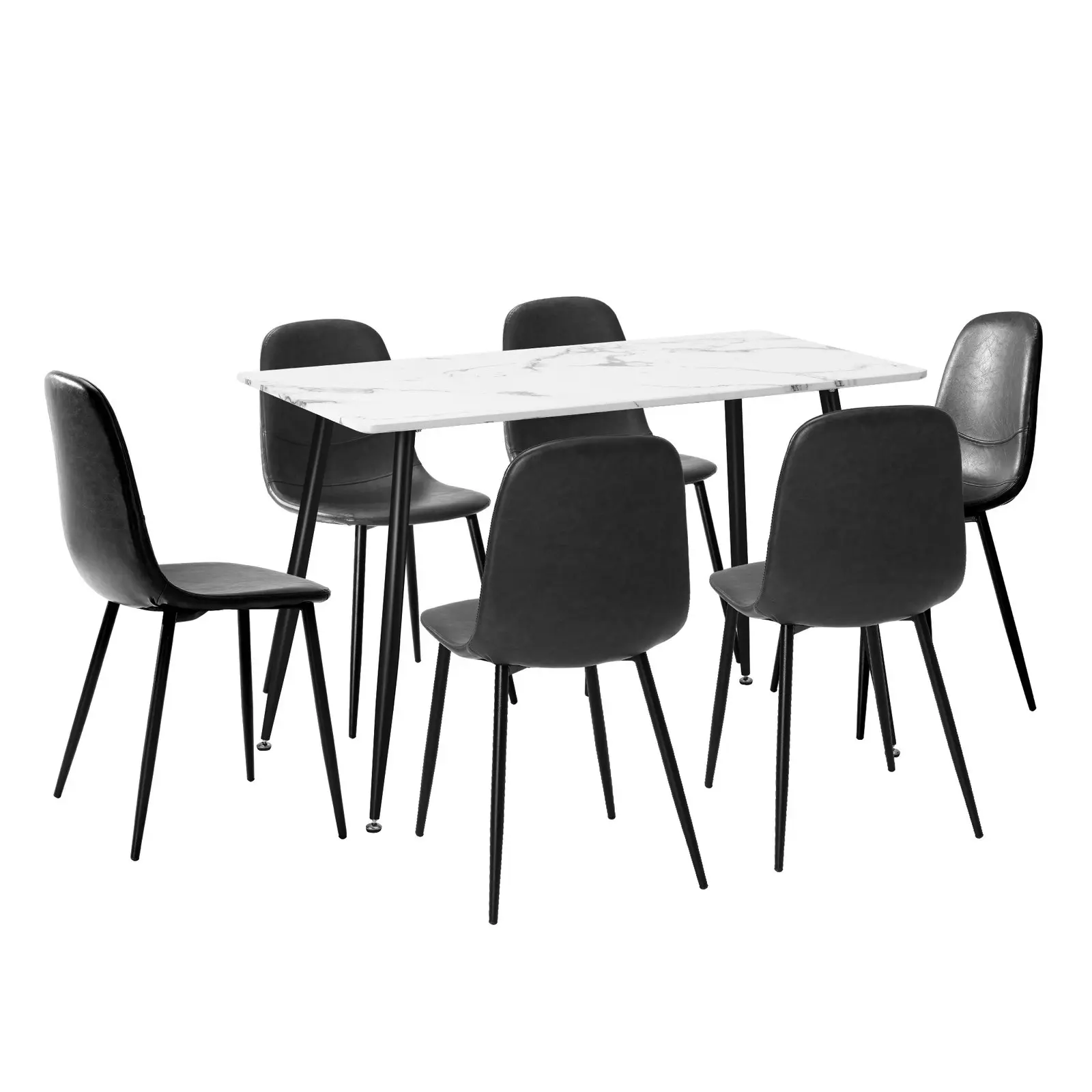 Oikiture 120cm Rectangle Dining Table with 6PCS Dining Chairs PU Grey