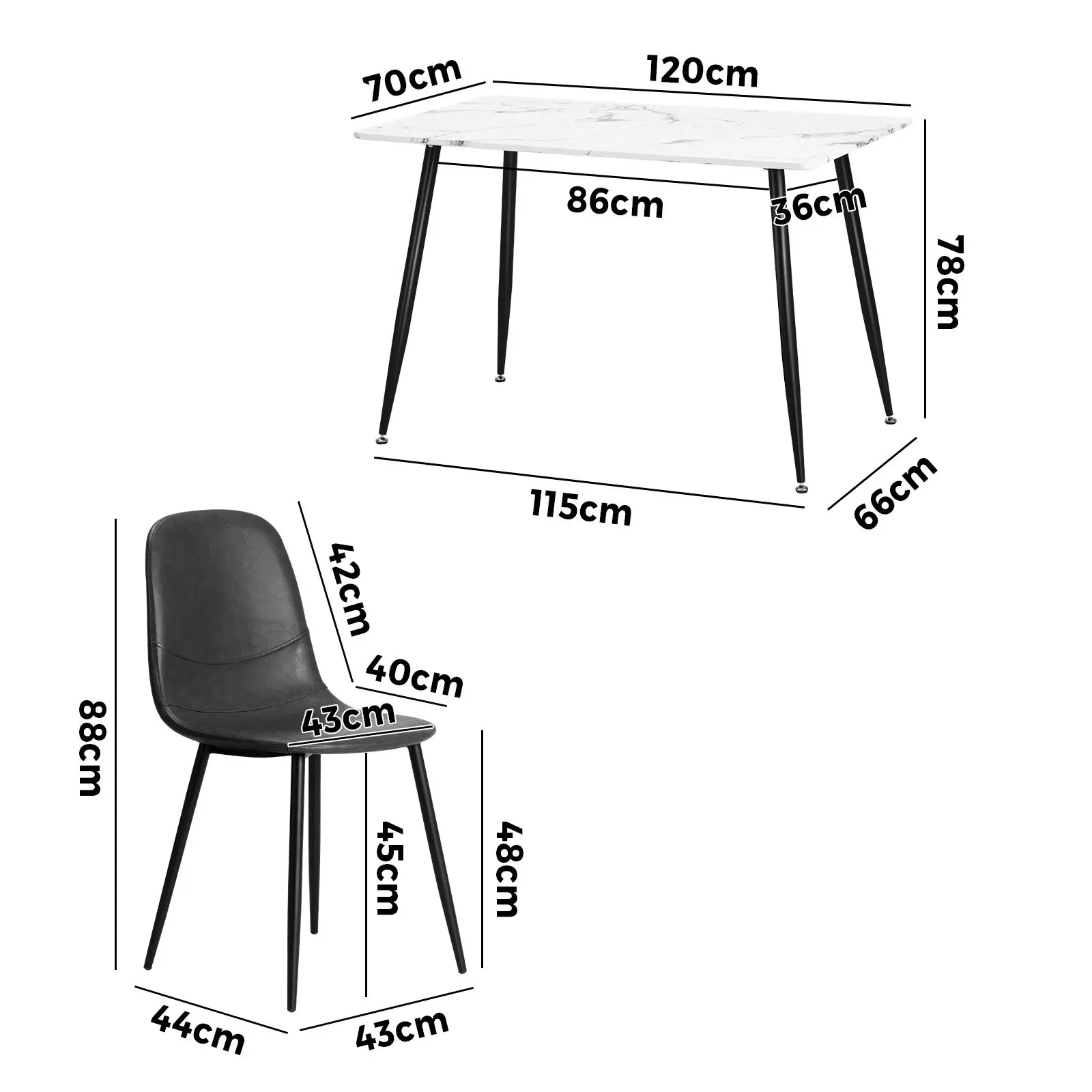 Oikiture 120cm Rectangle Dining Table with 4PCS Dining Chairs PU Grey