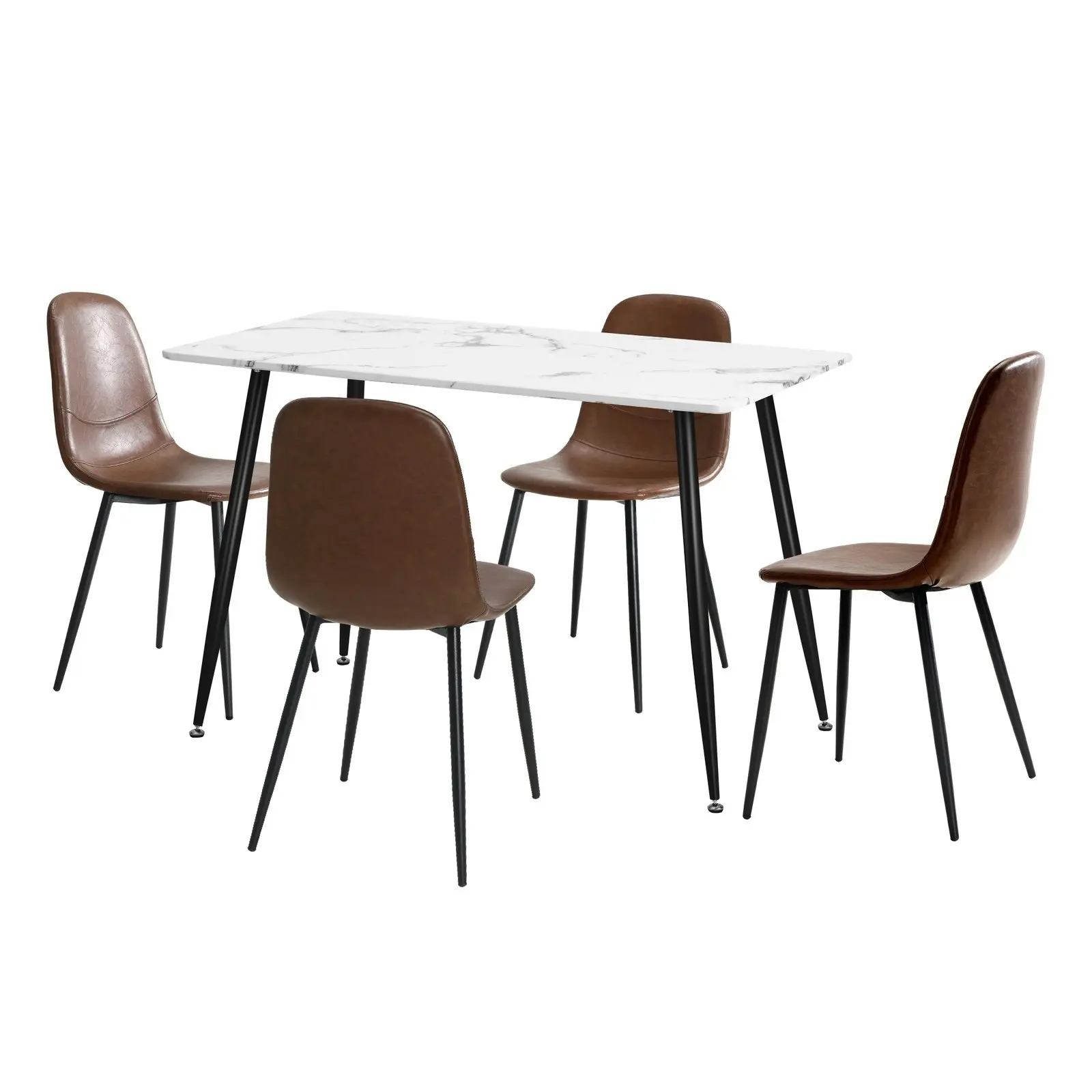 Oikiture 120cm Rectangle Dining Table with 4PCS Dining Chairs PU Brown