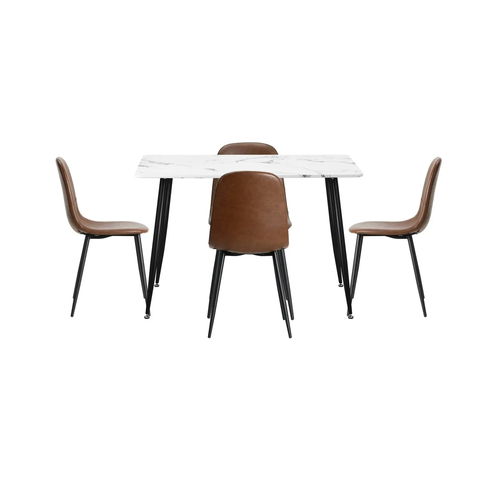 Oikiture 120cm Rectangle Dining Table with 4PCS Dining Chairs PU Brown