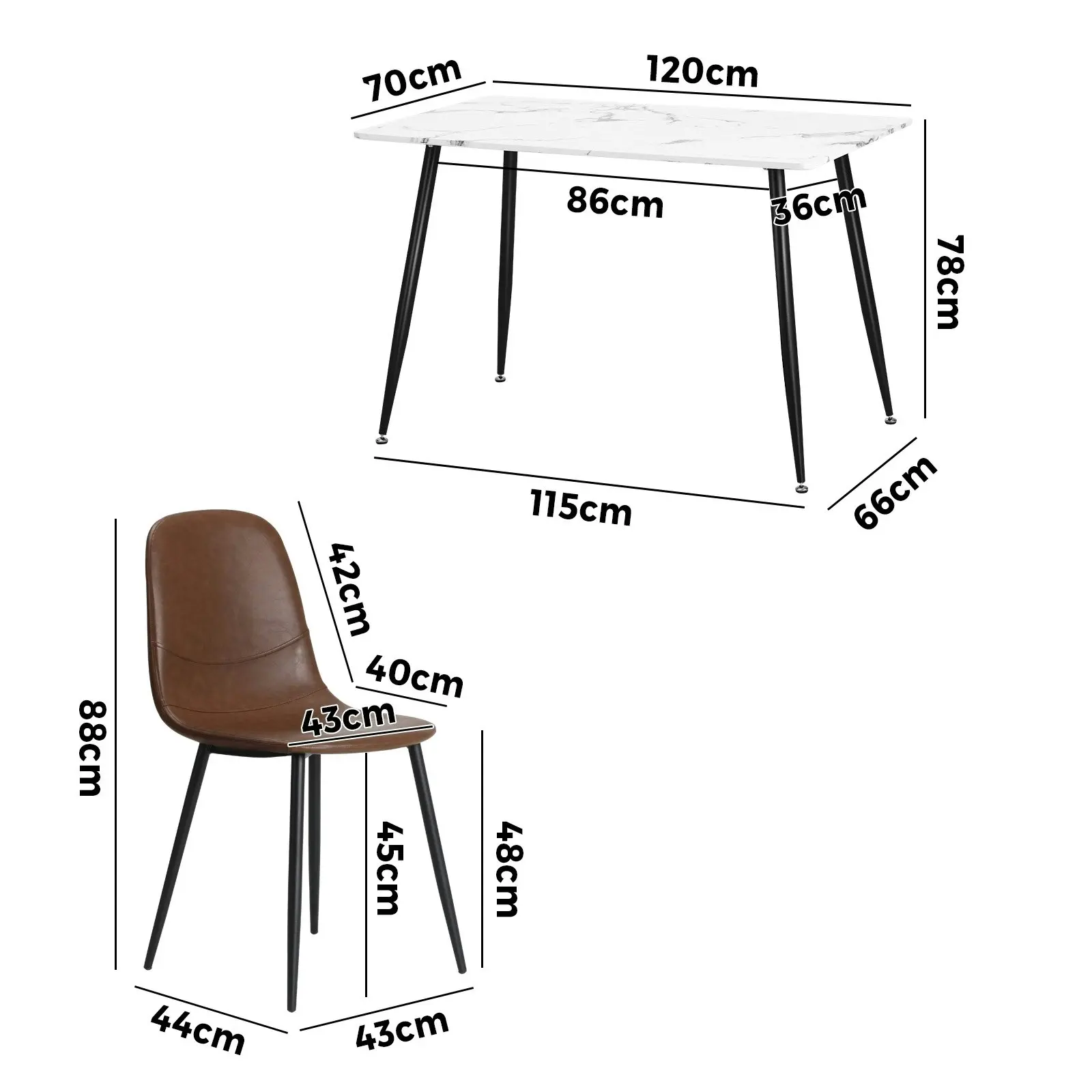 Oikiture 120cm Rectangle Dining Table with 4PCS Dining Chairs PU Brown