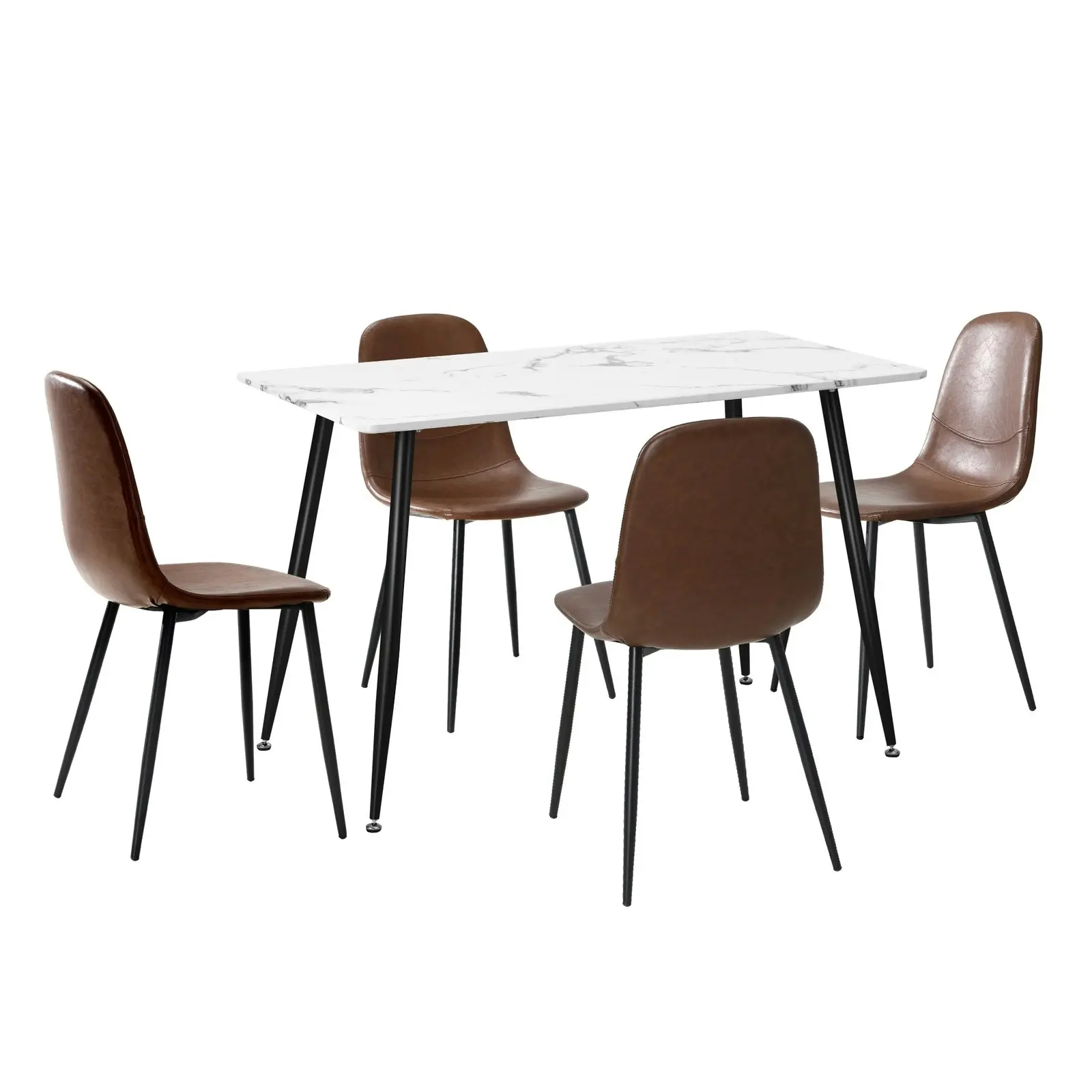 Oikiture 120cm Rectangle Dining Table with 4PCS Dining Chairs PU Brown