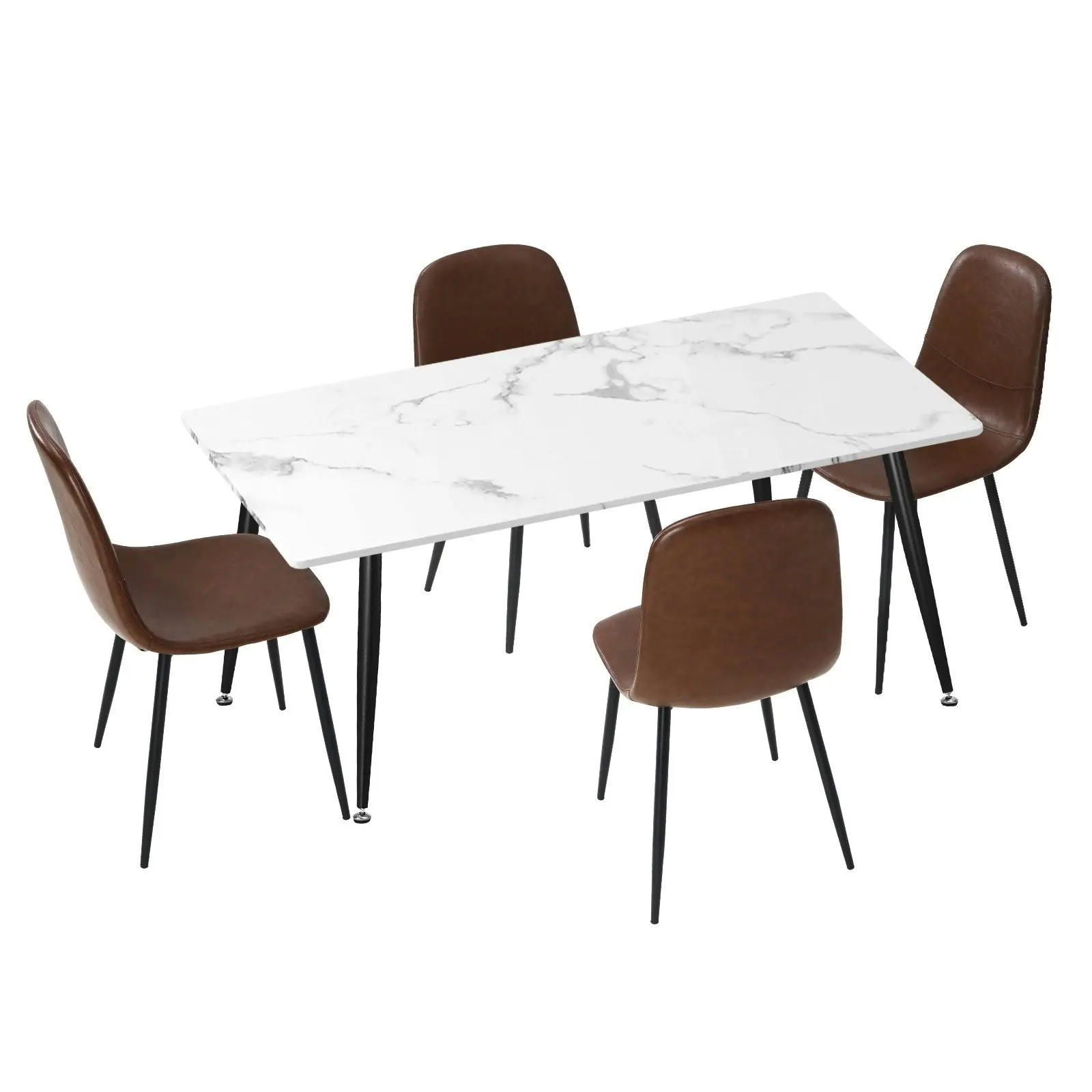 Oikiture 120cm Rectangle Dining Table with 4PCS Dining Chairs PU Brown