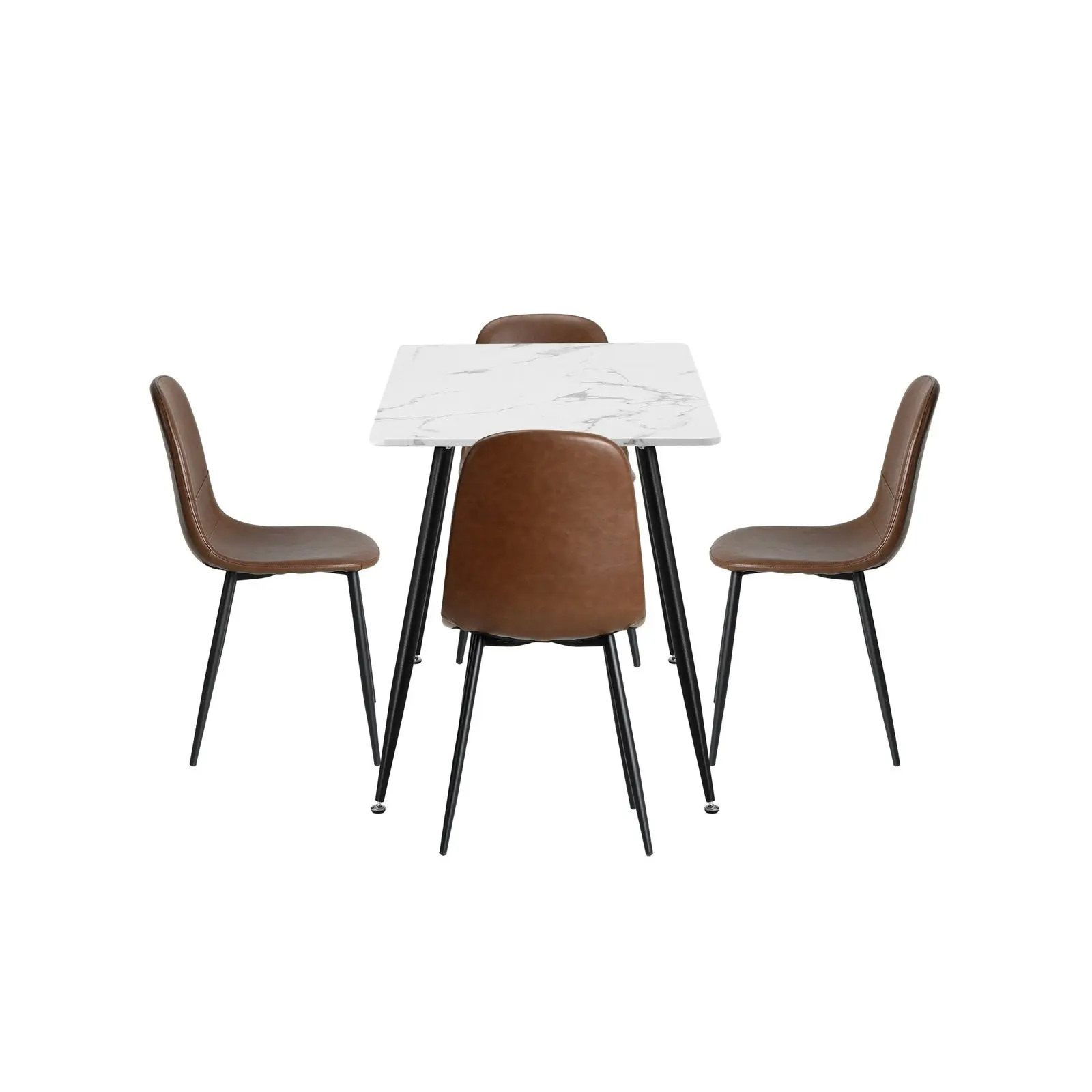 Oikiture 120cm Rectangle Dining Table with 4PCS Dining Chairs PU Brown