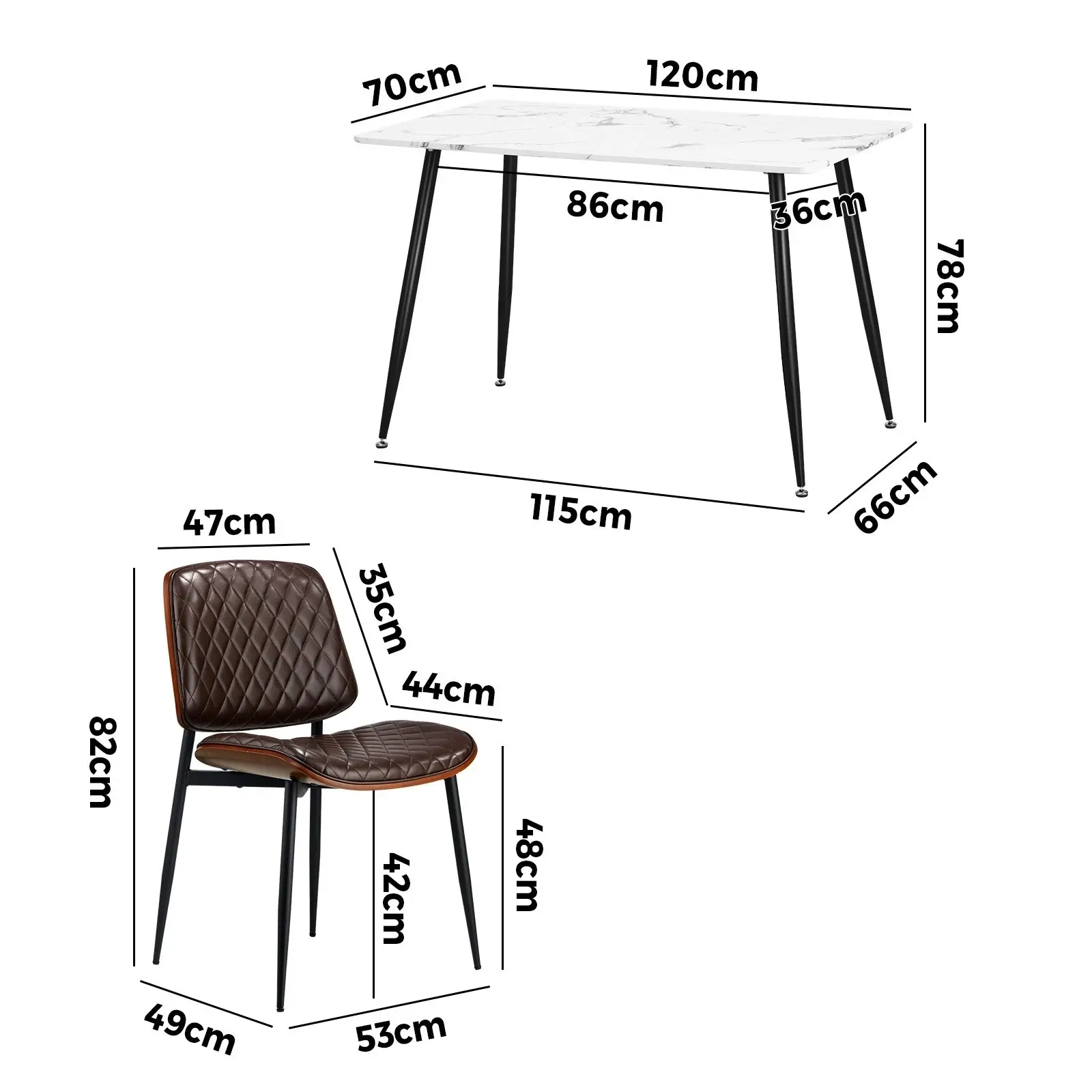 Oikiture 120cm Rectangle Dining Table with 6PCS Dining Chairs PU Walnut