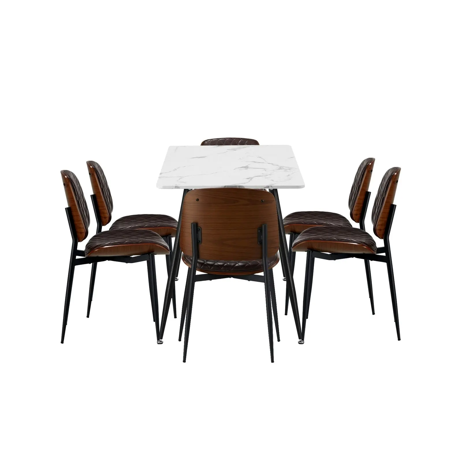 Oikiture 120cm Rectangle Dining Table with 6PCS Dining Chairs PU Walnut