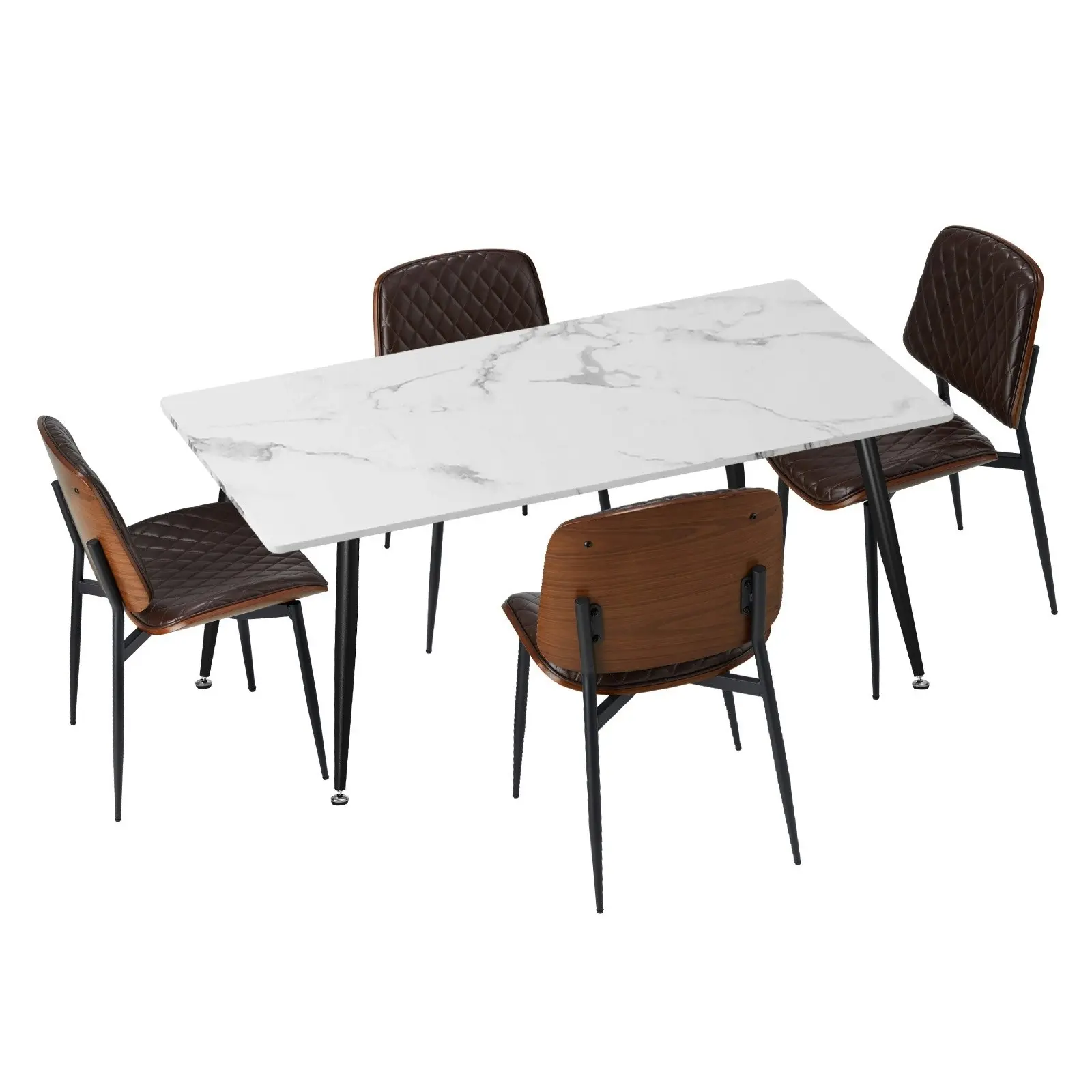 Oikiture 120cm Rectangle Dining Table with 4PCS Dining Chairs PU Walnut