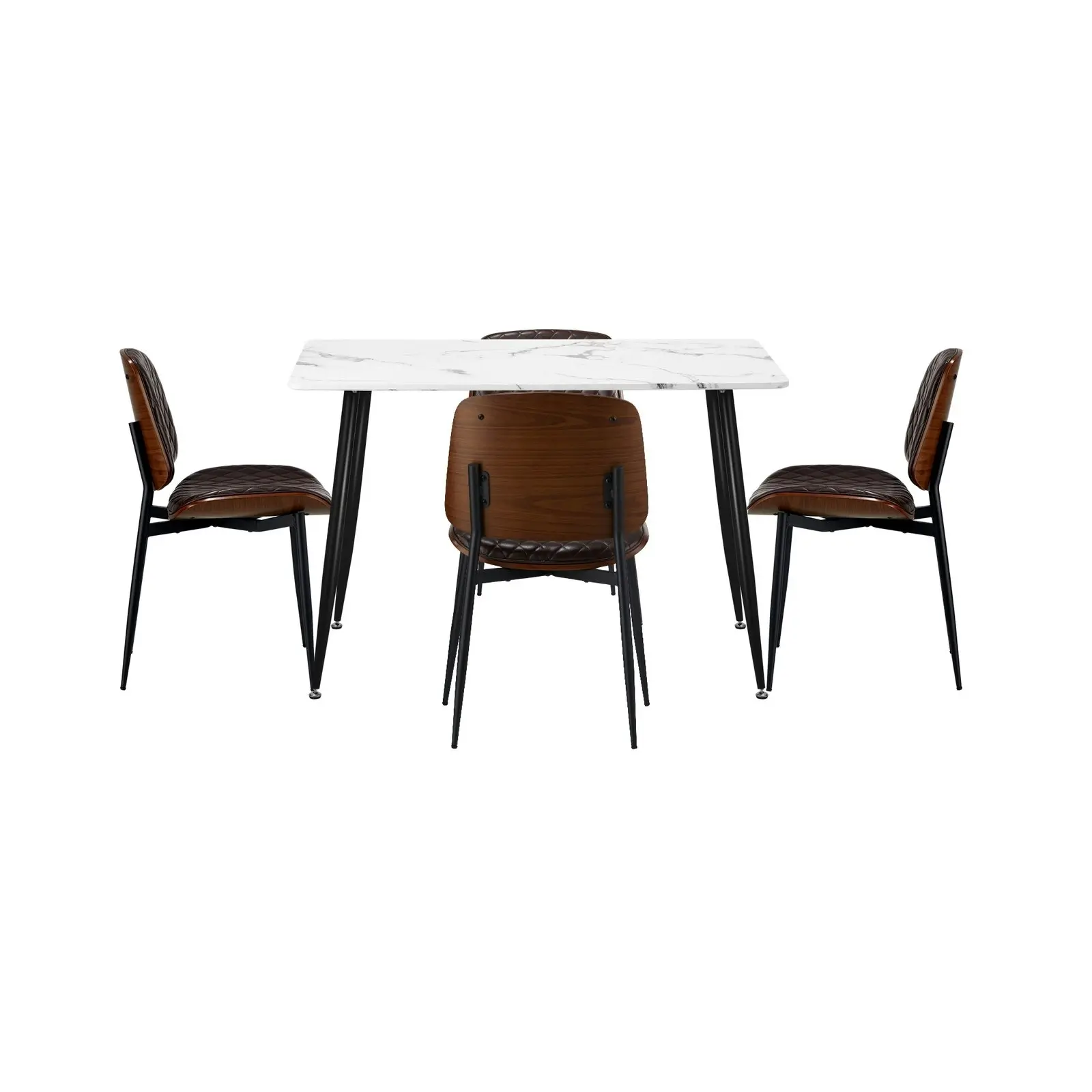 Oikiture 120cm Rectangle Dining Table with 4PCS Dining Chairs PU Walnut