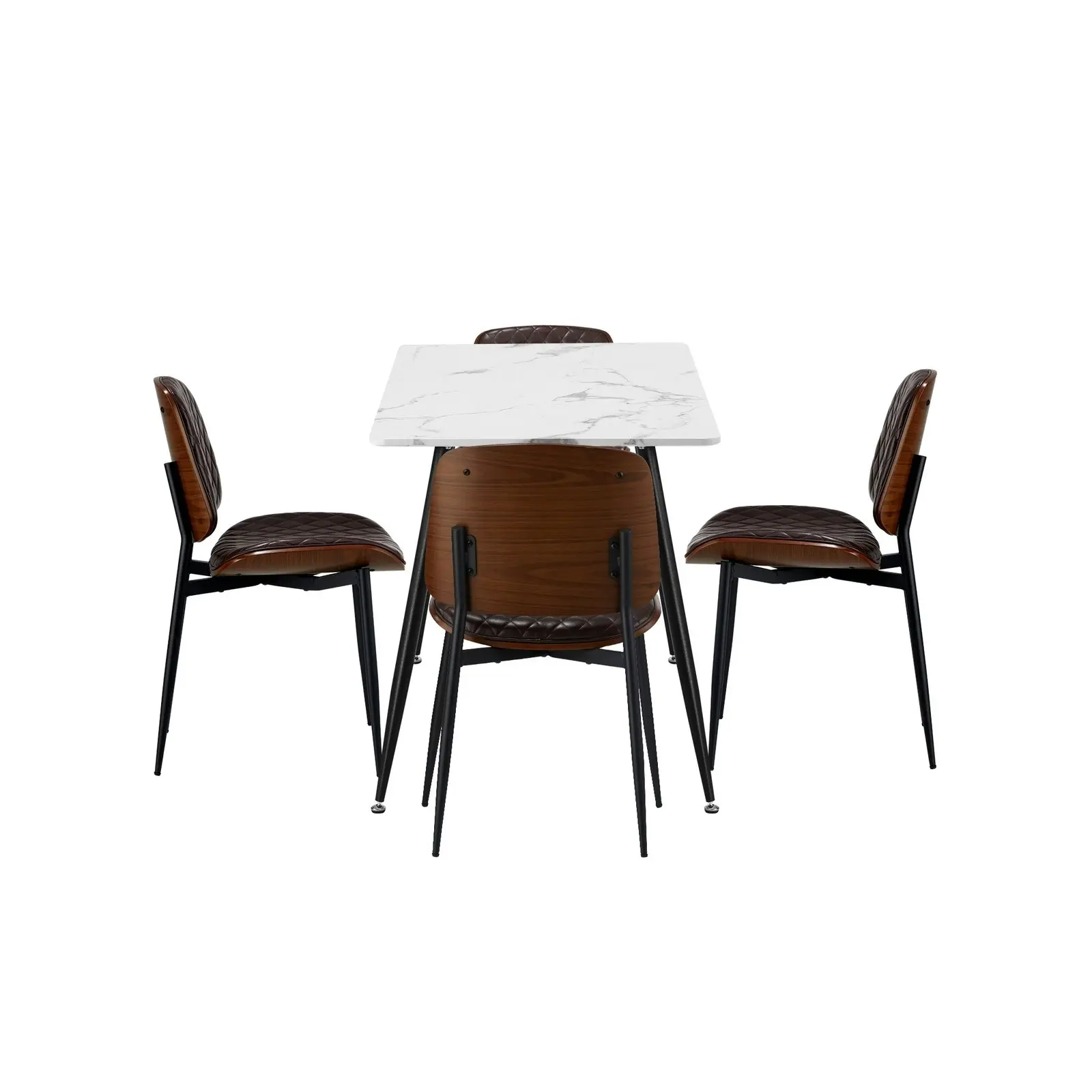 Oikiture 120cm Rectangle Dining Table with 4PCS Dining Chairs PU Walnut