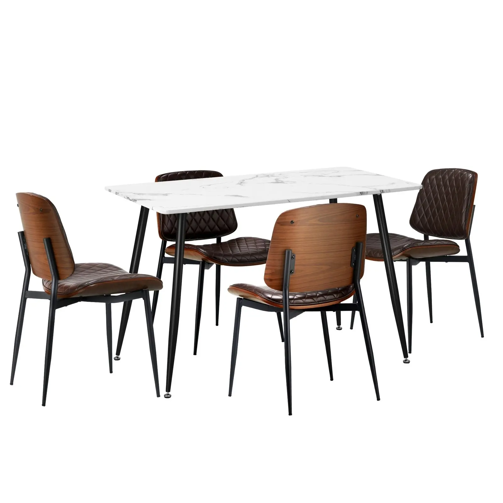 Oikiture 120cm Rectangle Dining Table with 4PCS Dining Chairs PU Walnut