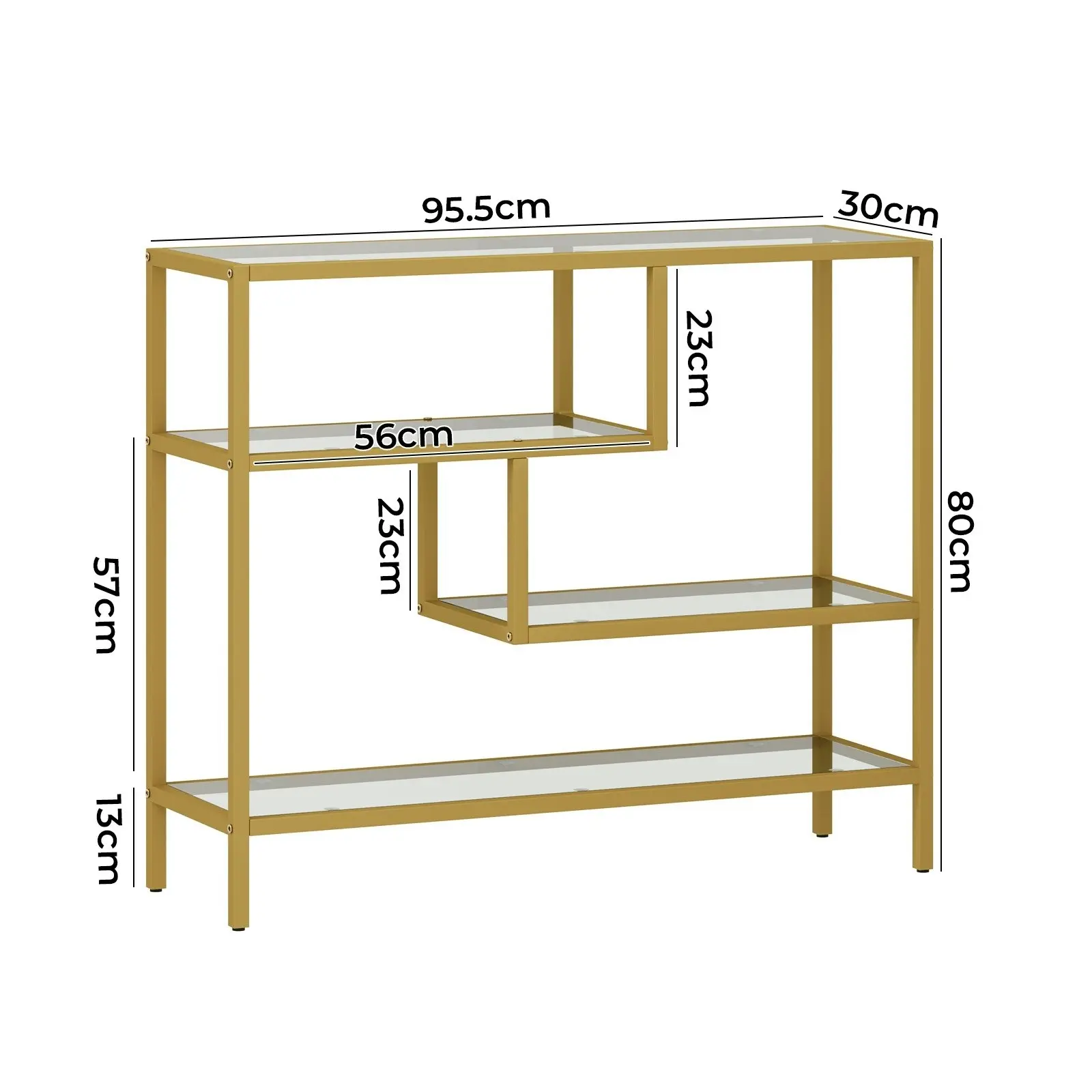 Oikiture 4 Shelves Console Table Tempered Glass Sofa Table Hall Side Entry Gold