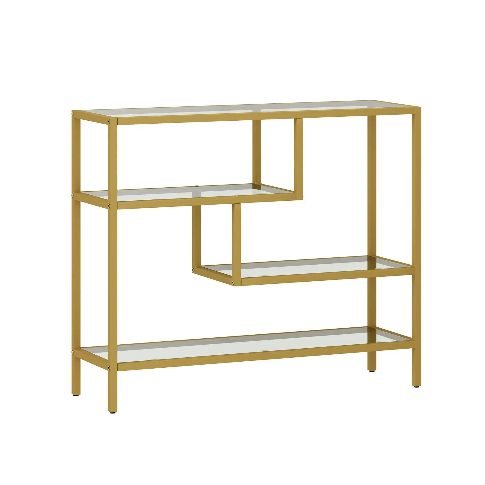 Oikiture 4 Shelves Console Table Tempered Glass Sofa Table Hall Side Entry Gold