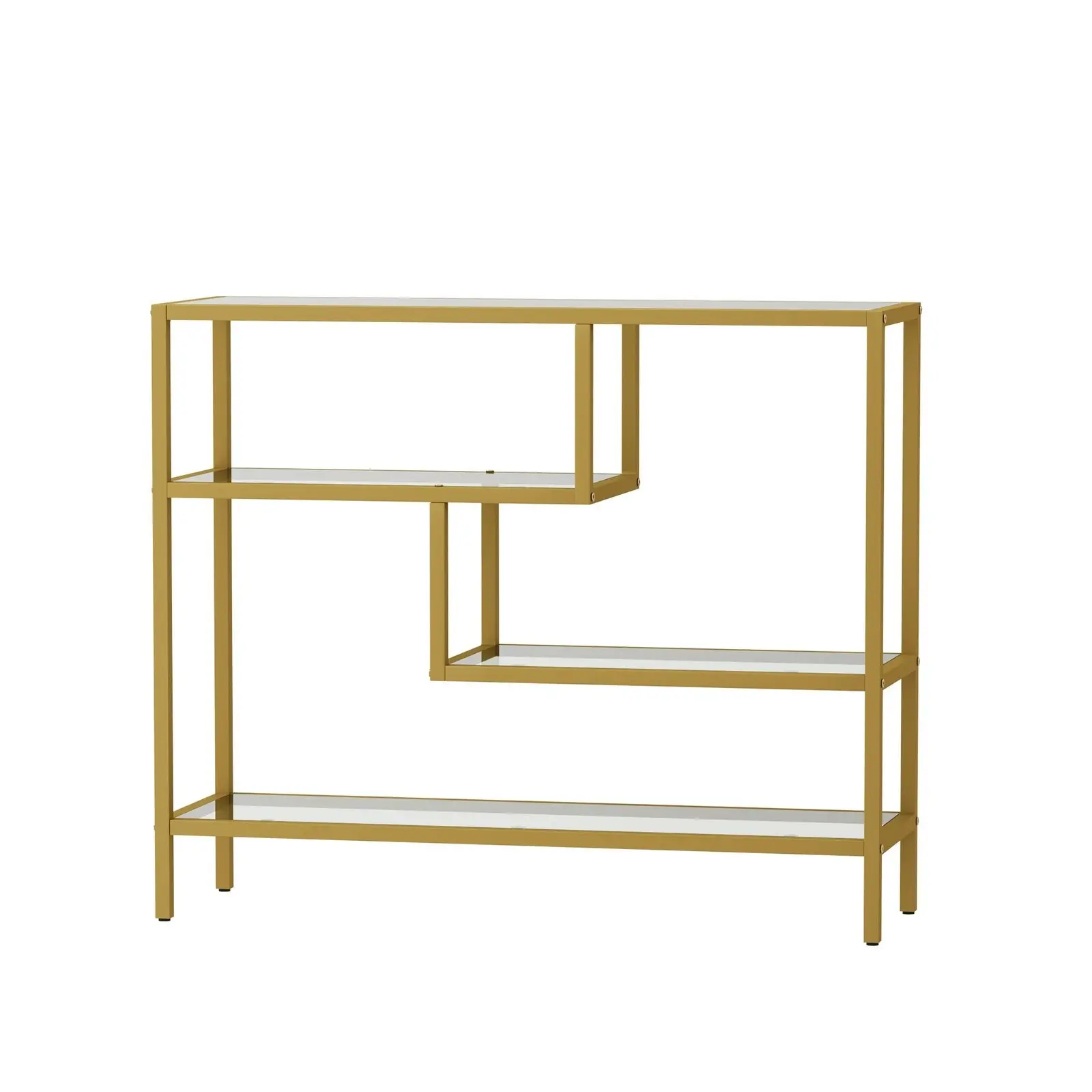 Oikiture 4 Shelves Console Table Tempered Glass Sofa Table Hall Side Entry Gold