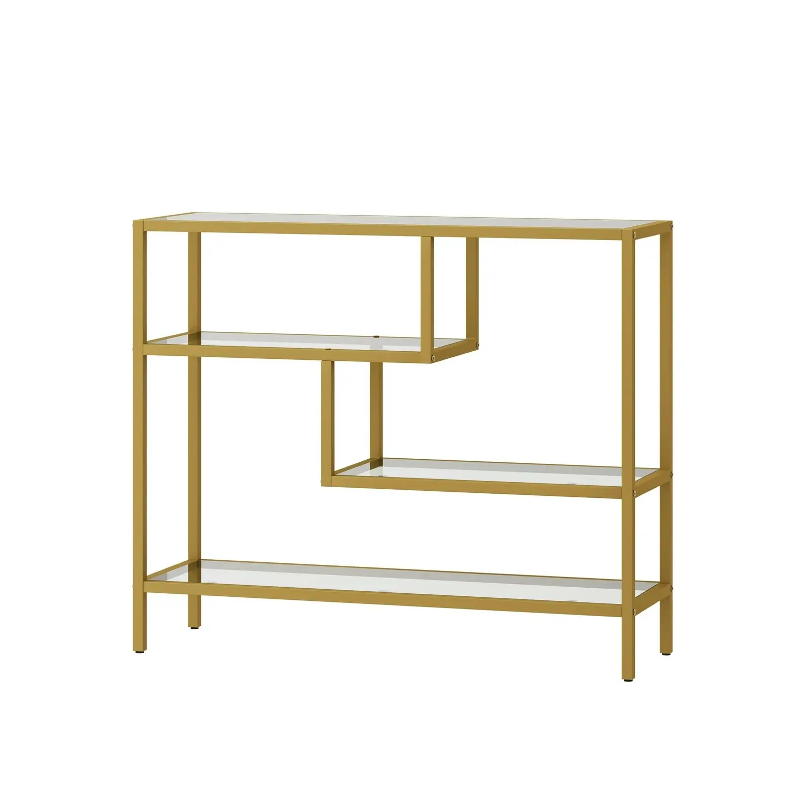 Oikiture 4 Shelves Console Table Tempered Glass Sofa Table Hall Side Entry Gold