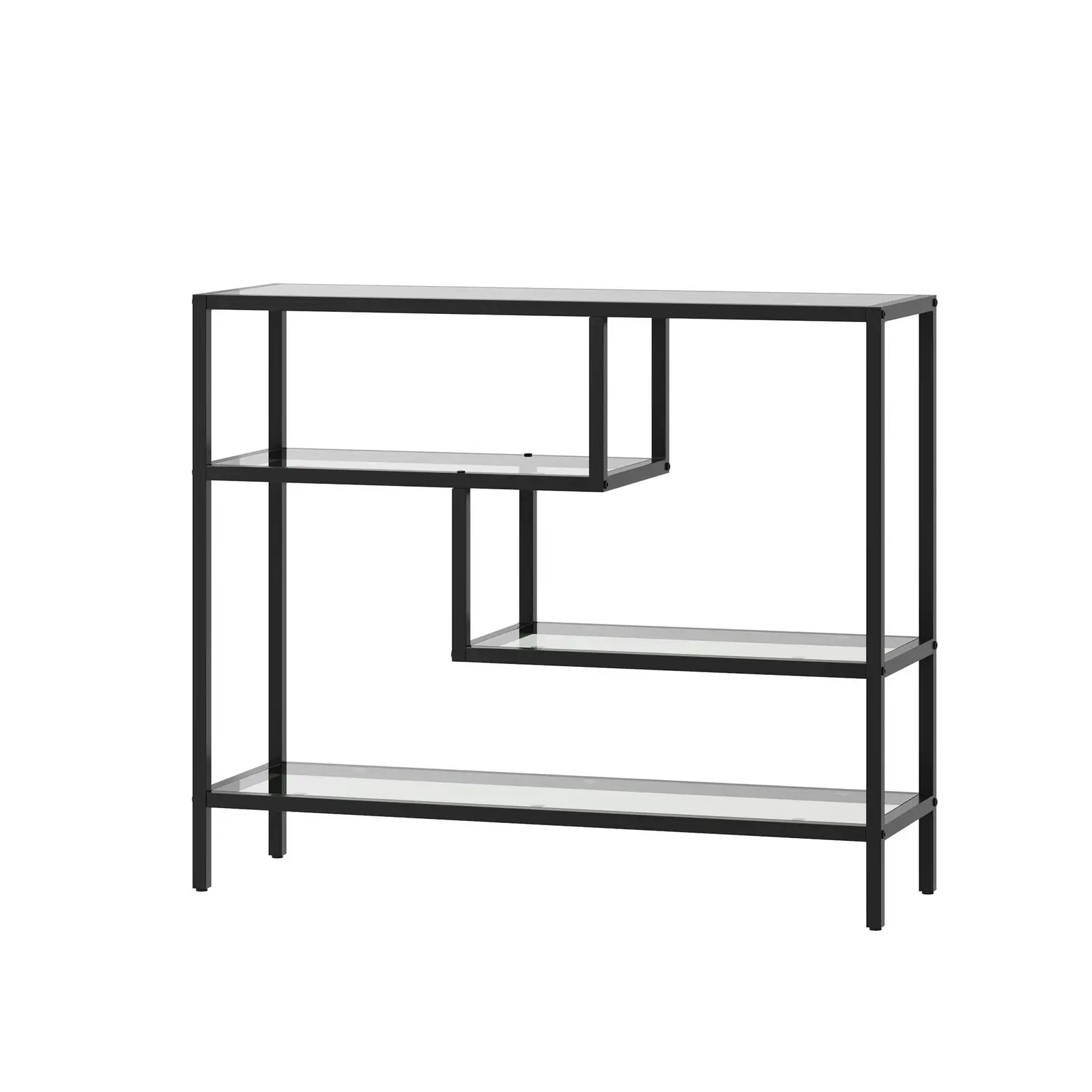 Oikiture 4 Shelves Console Table Tempered Glass Sofa Table Hall Side Entry Black