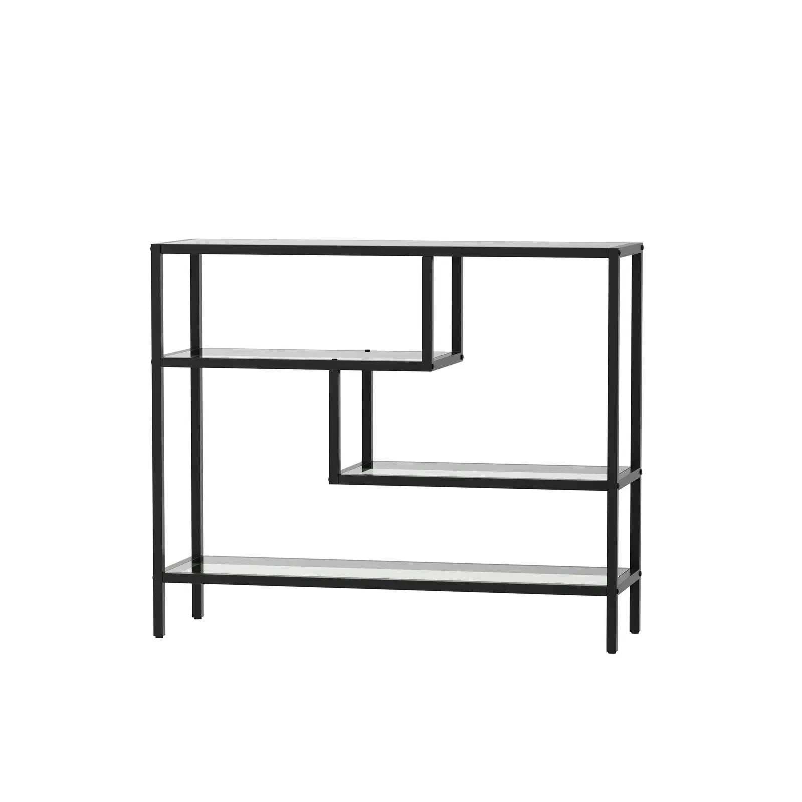 Oikiture 4 Shelves Console Table Tempered Glass Sofa Table Hall Side Entry Black