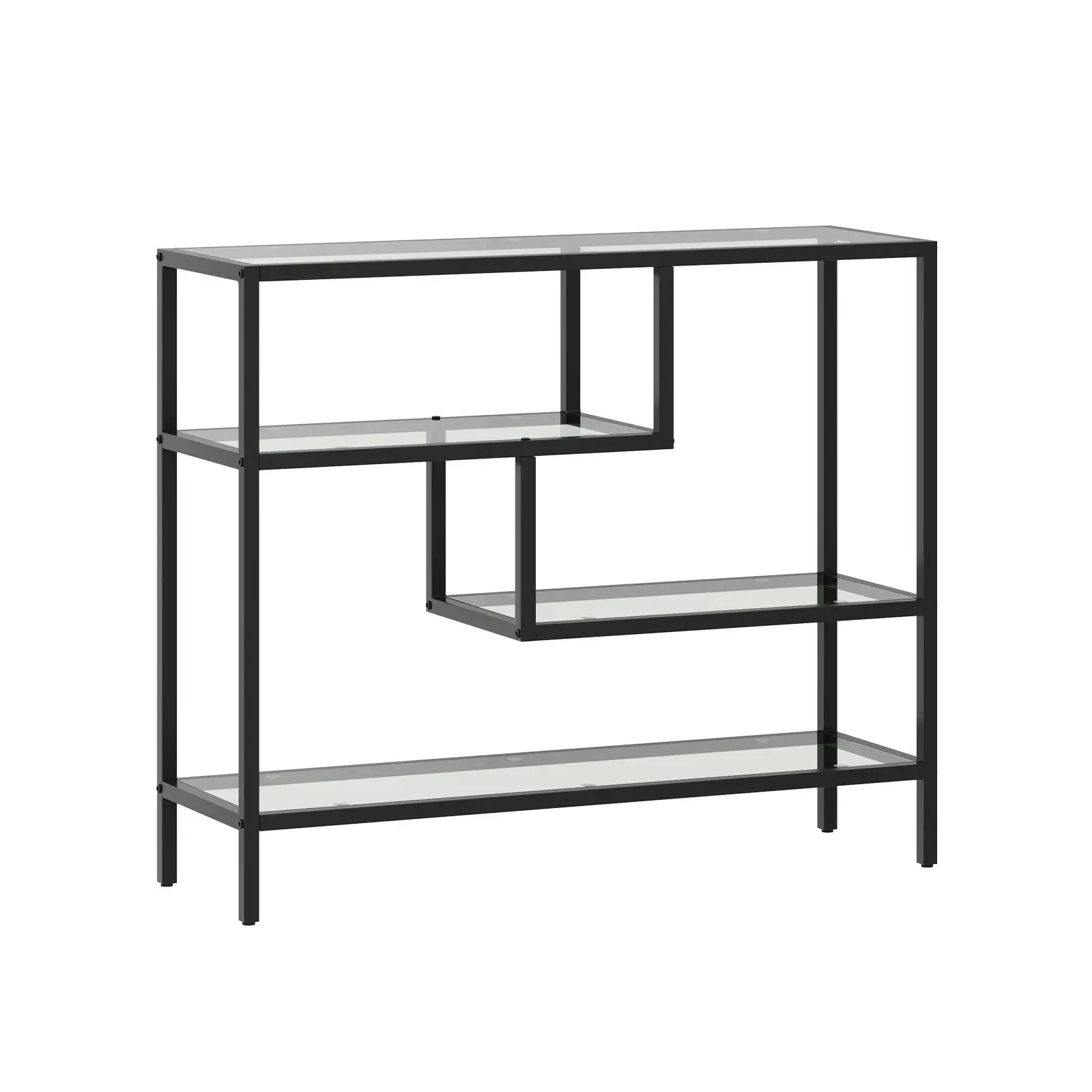 Oikiture 4 Shelves Console Table Tempered Glass Sofa Table Hall Side Entry Black