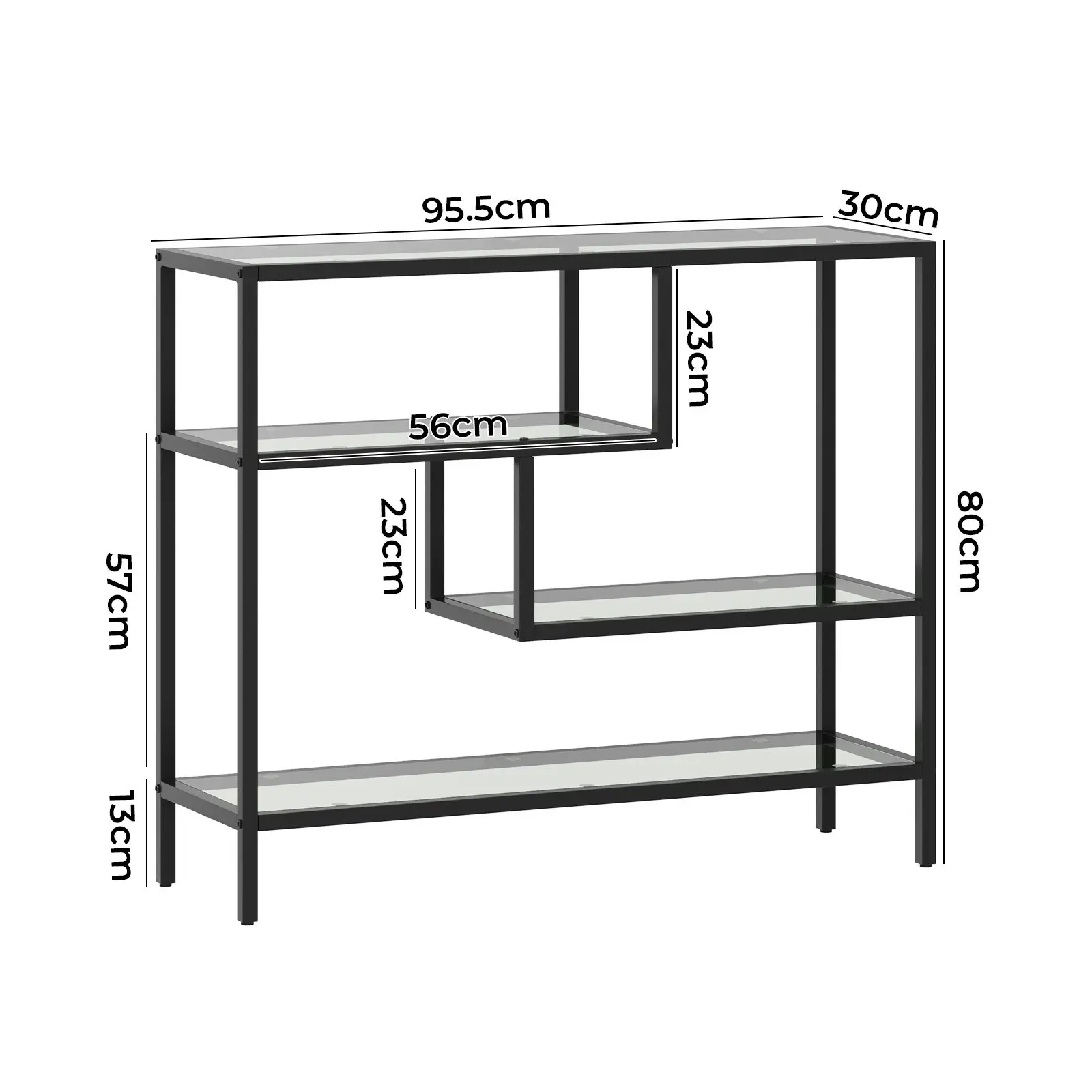 Oikiture 4 Shelves Console Table Tempered Glass Sofa Table Hall Side Entry Black