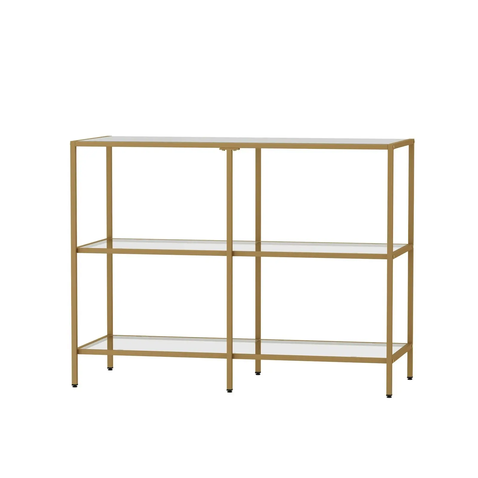 Oikiture 3 Shelves Console Table Tempered Glass Sofa Table Hall Side Entry Gold