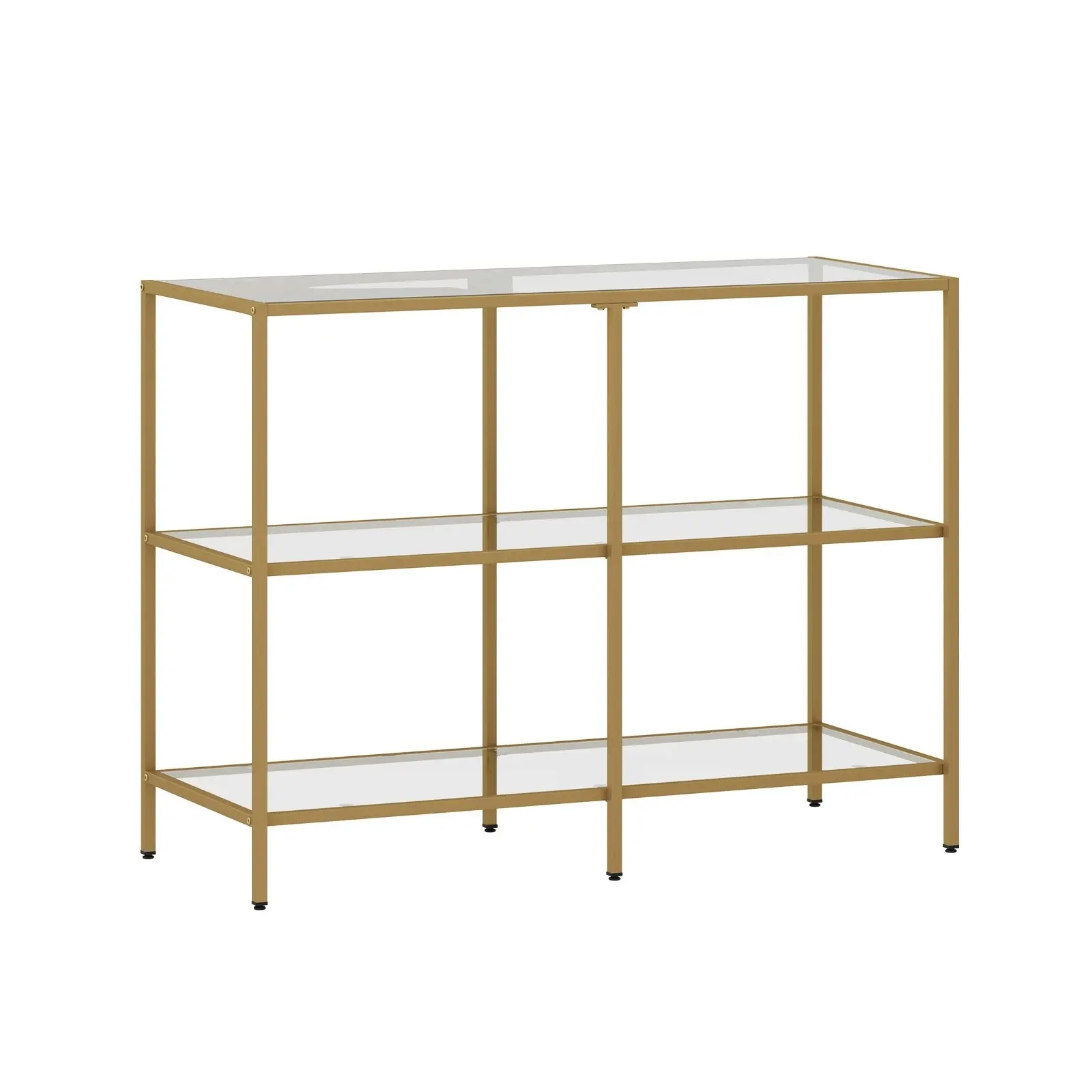 Oikiture 3 Shelves Console Table Tempered Glass Sofa Table Hall Side Entry Gold