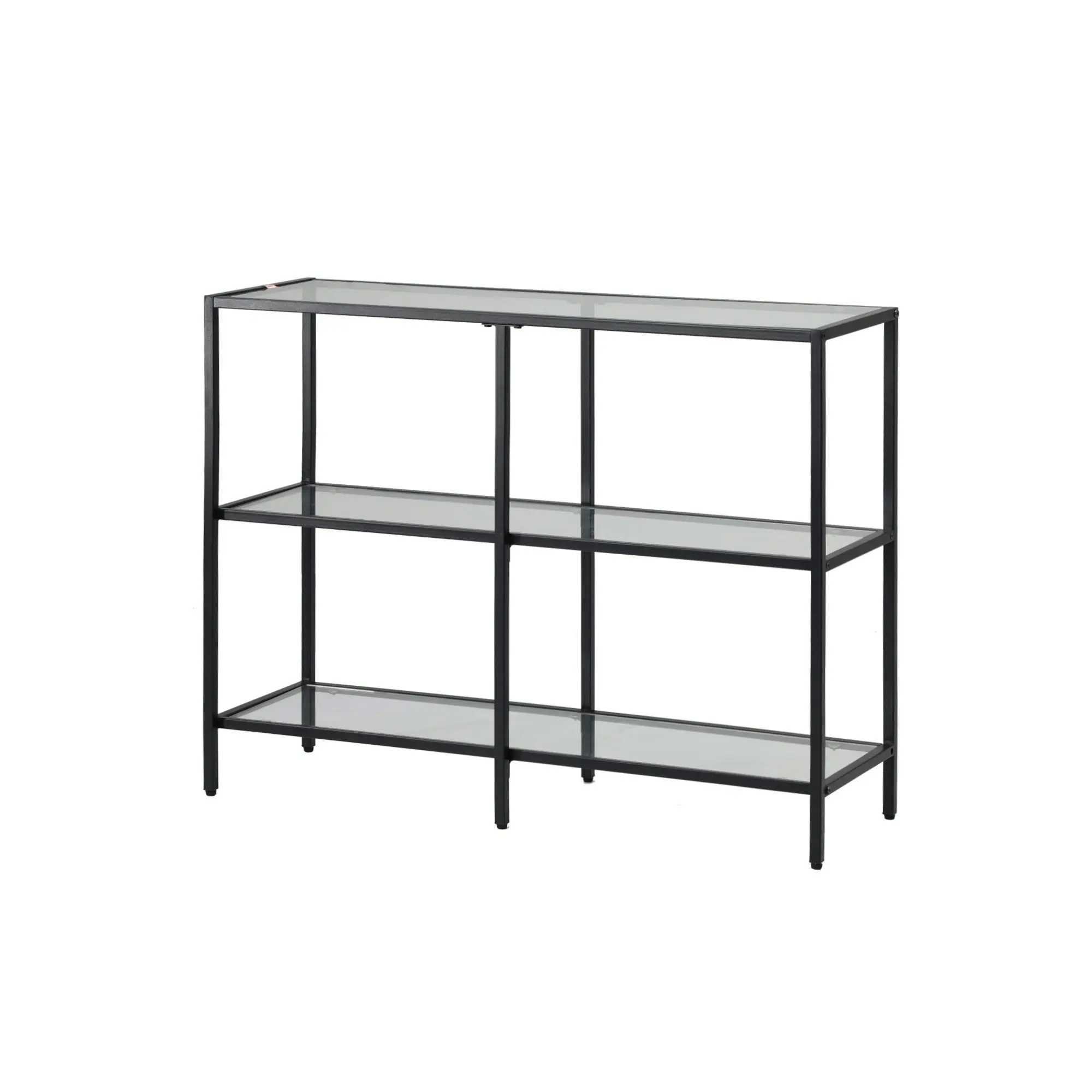 Oikiture 3 Shelves Console Table Tempered Glass Sofa Table Hall Side Entry Black