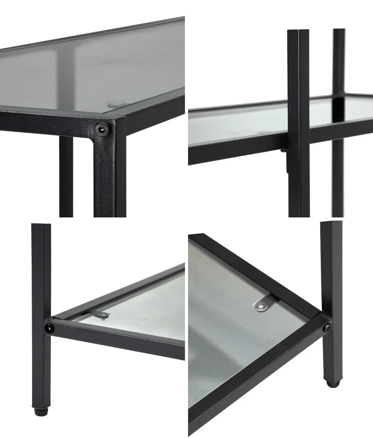 Oikiture 3 Shelves Console Table Tempered Glass Sofa Table Hall Side Entry Black