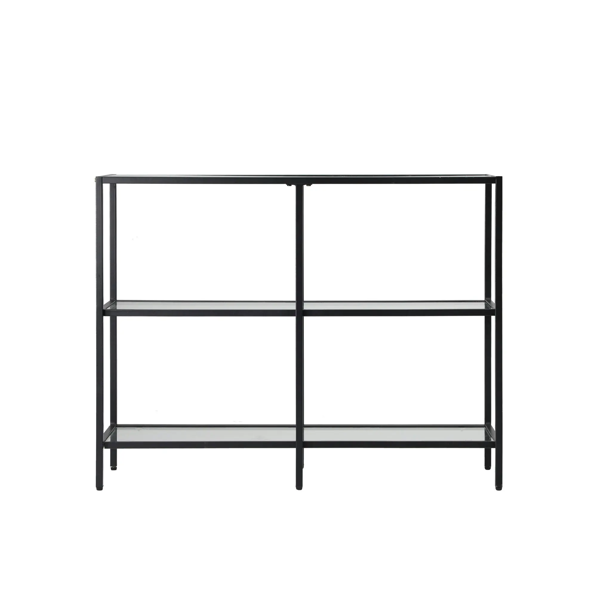 Oikiture 3 Shelves Console Table Tempered Glass Sofa Table Hall Side Entry Black