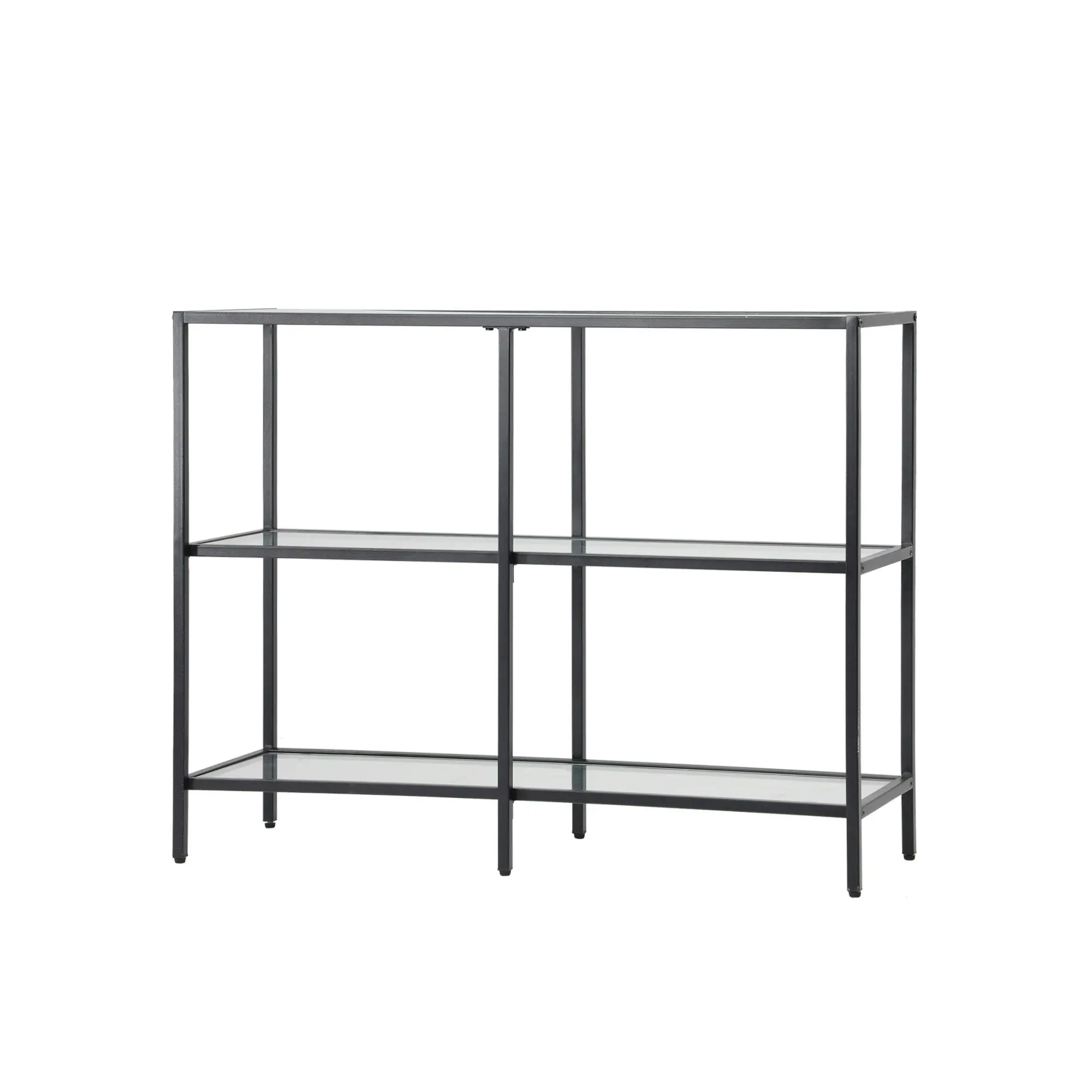 Oikiture 3 Shelves Console Table Tempered Glass Sofa Table Hall Side Entry Black