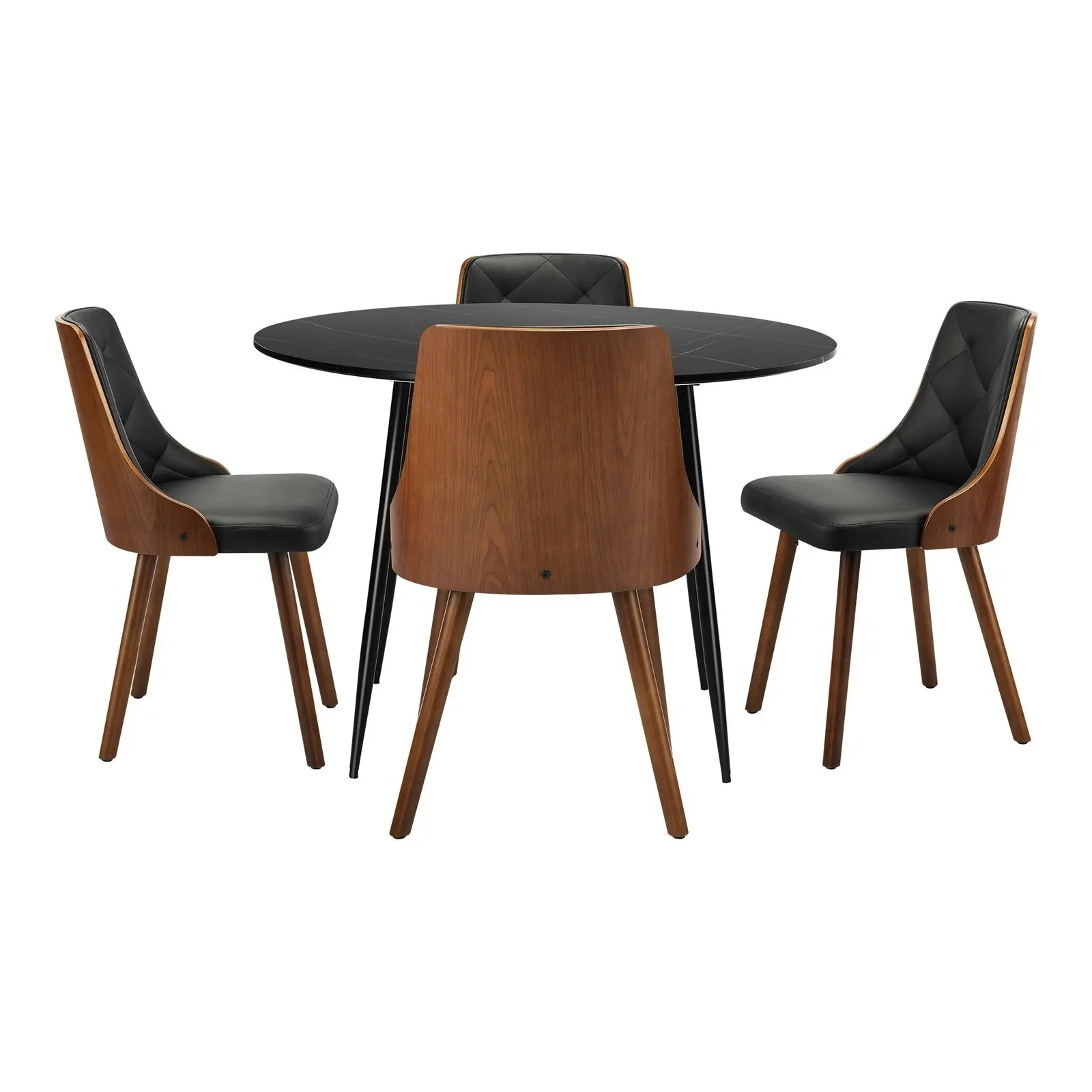 Oikiture 110cm Round Dining Table with 4PCS Dining Chairs Faux Leather Black