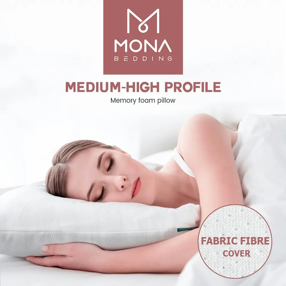 Mona Bedding 2X Memory Foam Pillows Bamboo Fabric Cover Cushion Pillow 90x50CM