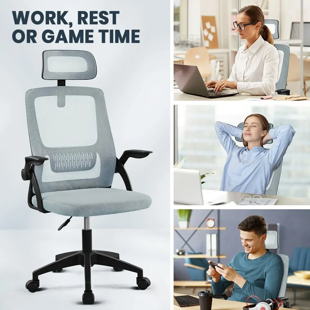 Furb Office Chair Computer Gaming Mesh Chairs Study Chairs Headrest Cloud Grey