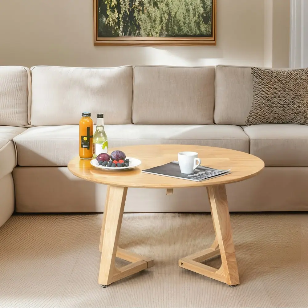 Furb Coffee Table Wooden Round End Table Side Table for Home Living Room 80CM