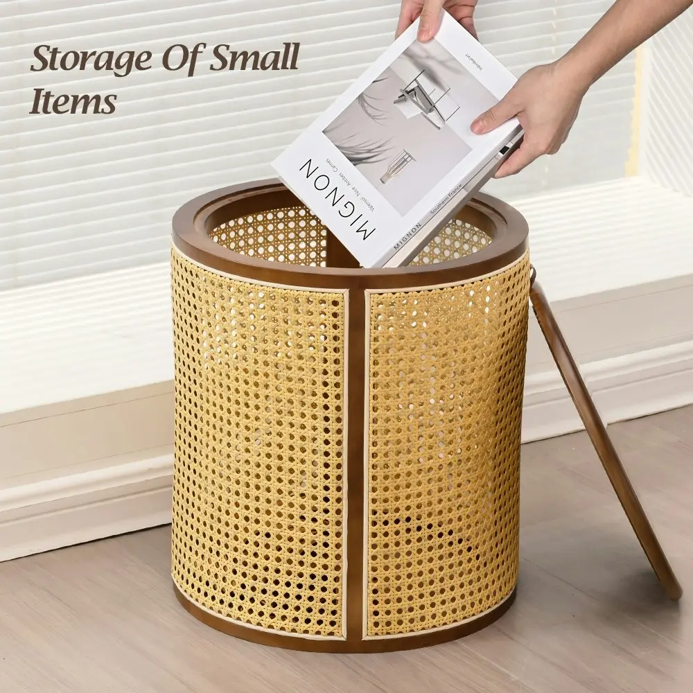 Furb Rattan Bedside Table Round Coffee Side End Tables Sofa Desk w/Storage, 40CM