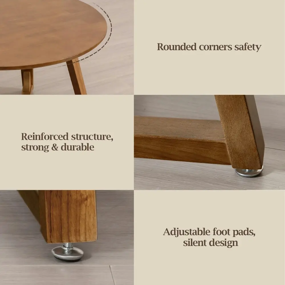 Furb 60CM Coffee Table Wooden Round End Table Side Table w/ Adjustable Foot Pads