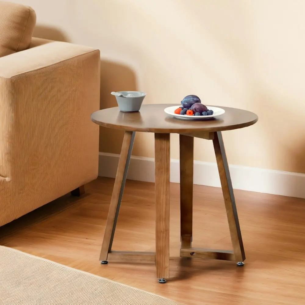 Furb 60CM Coffee Table Wooden Round End Table Side Table w/ Adjustable Foot Pads