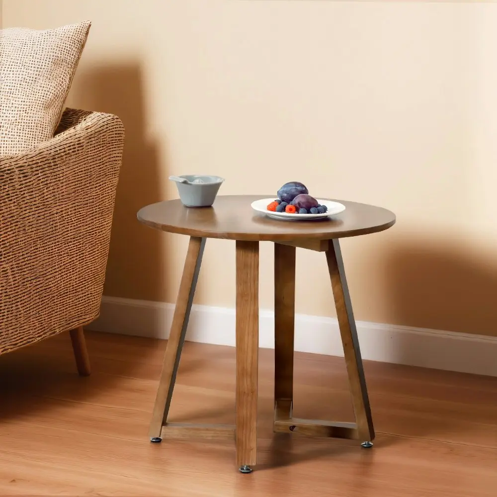 Furb 60CM Coffee Table Wooden Round End Table Side Table w/ Adjustable Foot Pads