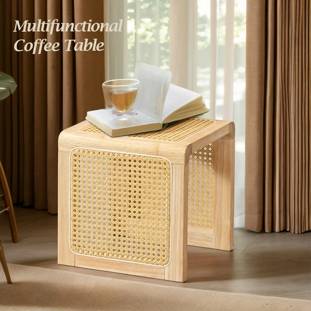 Furb Rattan Coffee Side End Tables Bedside Table for Home, Living Room, OAK