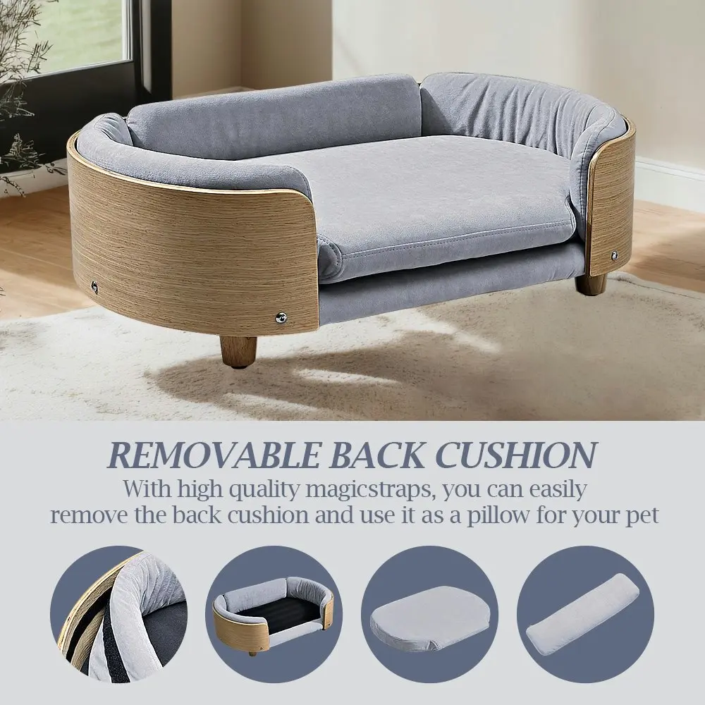 Taily Velvet Pet Dog Sofa Bed Washable Cover Modern Bentwood for Small Dog Grey