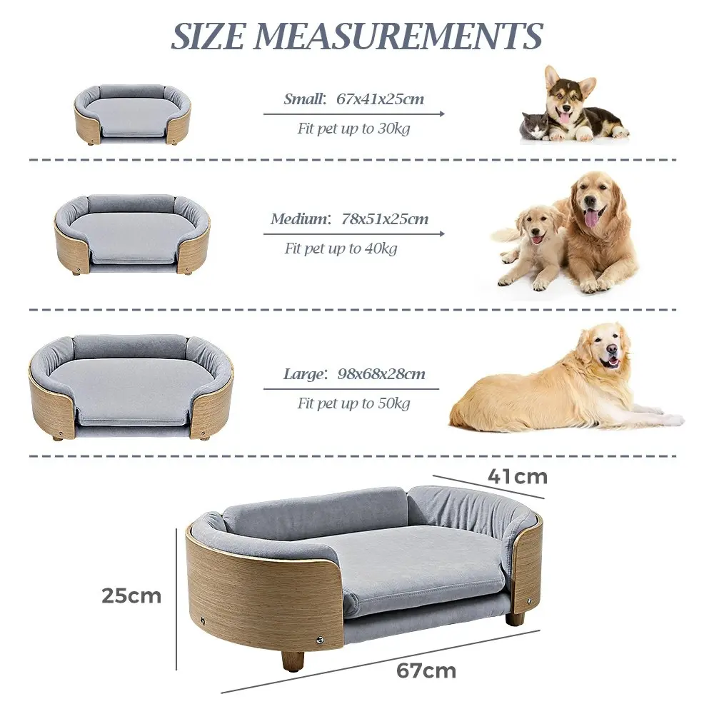 Taily Velvet Pet Dog Sofa Bed Washable Cover Modern Bentwood for Small Dog Grey