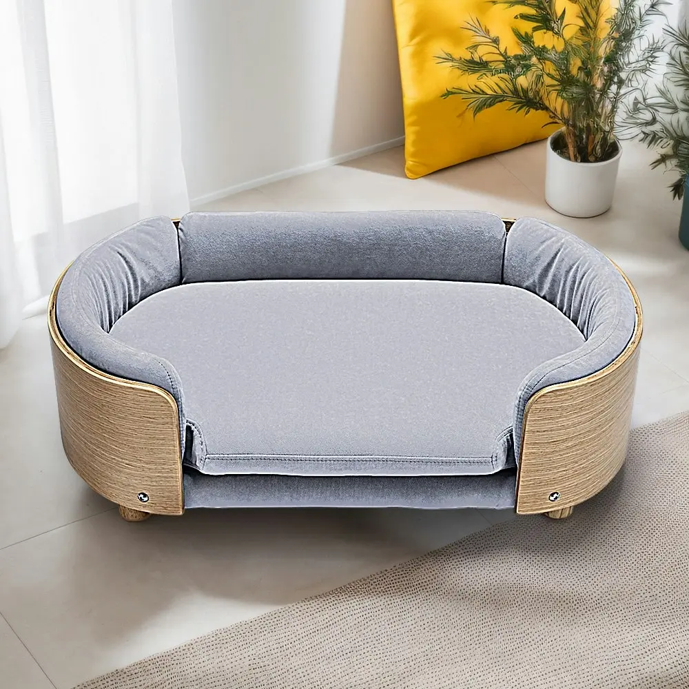 Taily Velvet Pet Dog Sofa Bed Washable Cover Modern Bentwood for Small Dog Grey