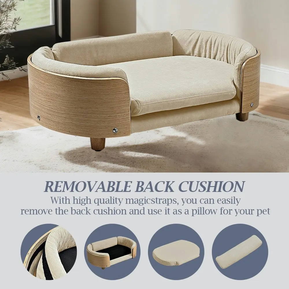 Taily Velvet Pet Dog Sofa Bed Washable Cover Modern Bentwood for Large Dog Beige