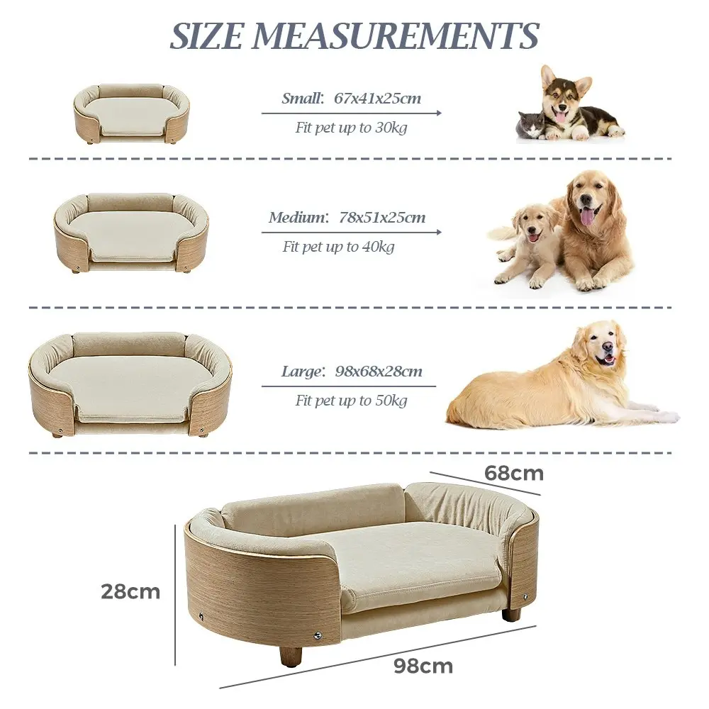 Taily Velvet Pet Dog Sofa Bed Washable Cover Modern Bentwood for Large Dog Beige