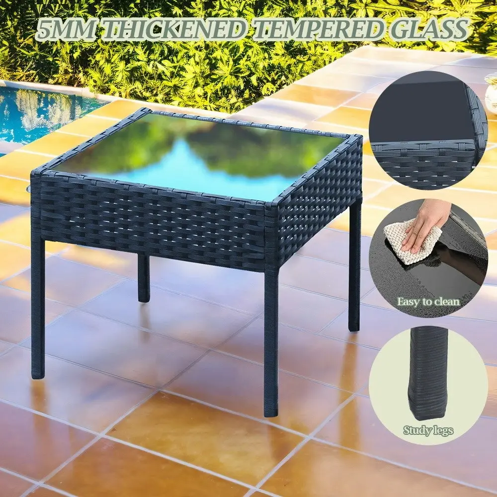 Groverdi 3 PCS Outdoor Dining Set Wicker Patio Dining Chair Table Cushion Black