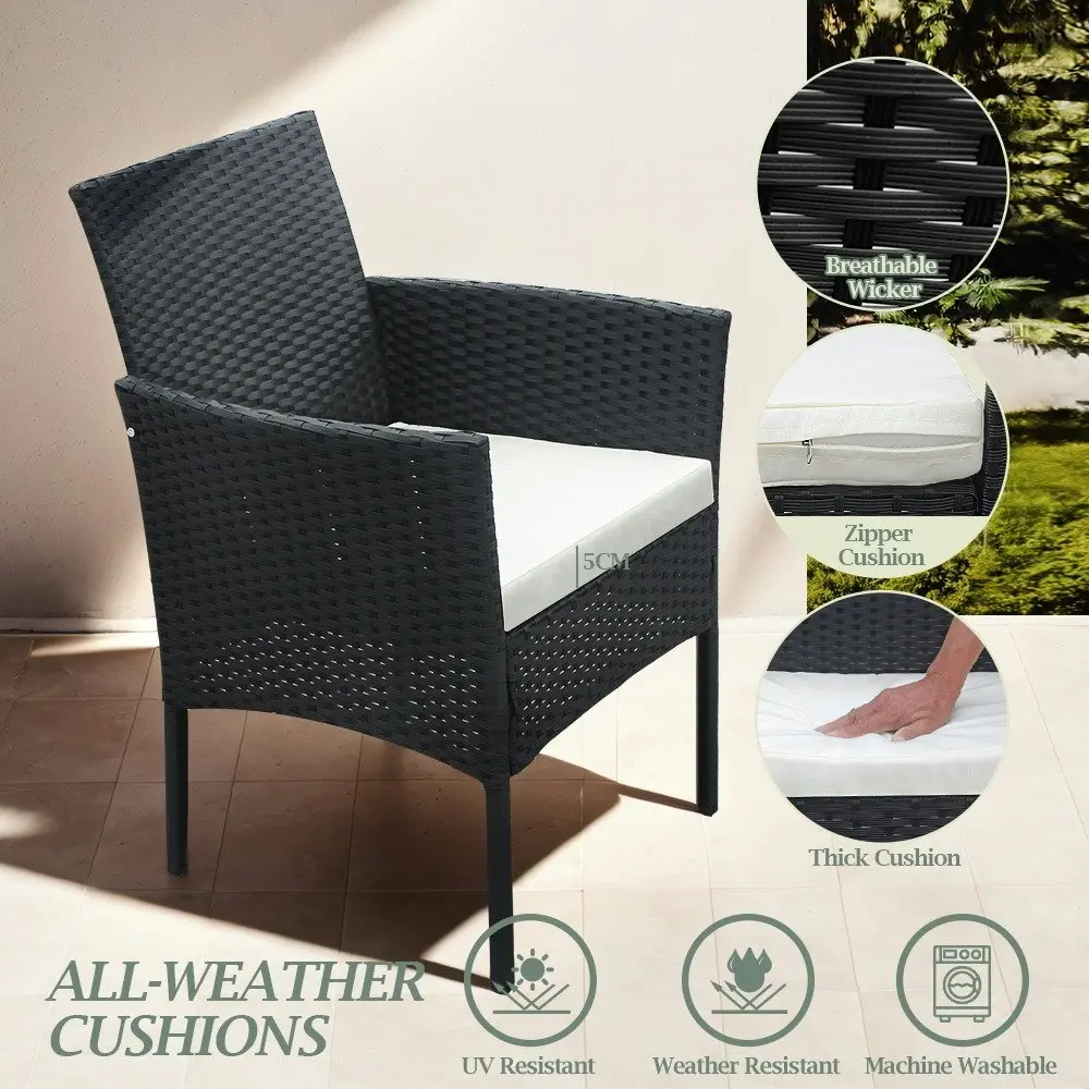 Groverdi 5 PCS Outdoor Dining Set Wicker Patio Dining Chair Table Cushion Black